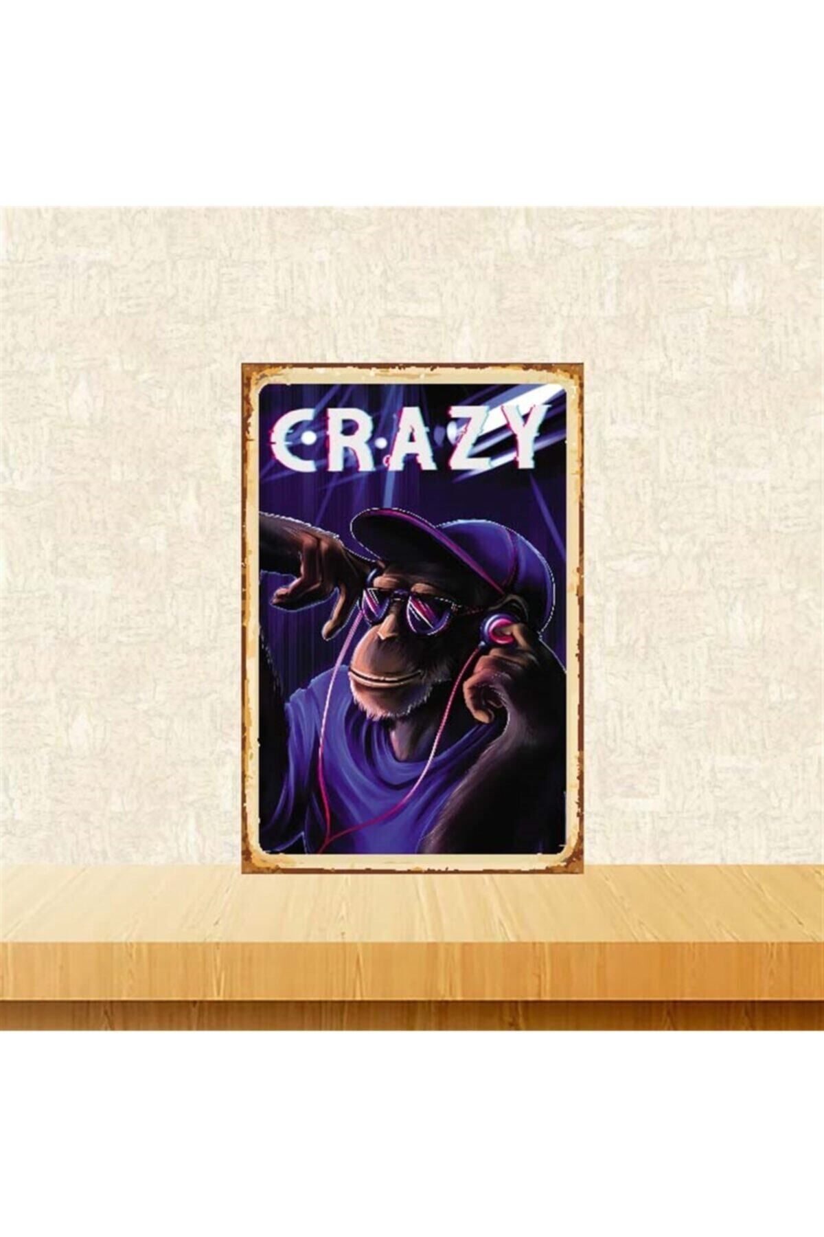TAKIFİX Crazy Maymun Tasarımlı 20-30 cm Retro Ahşap Poster