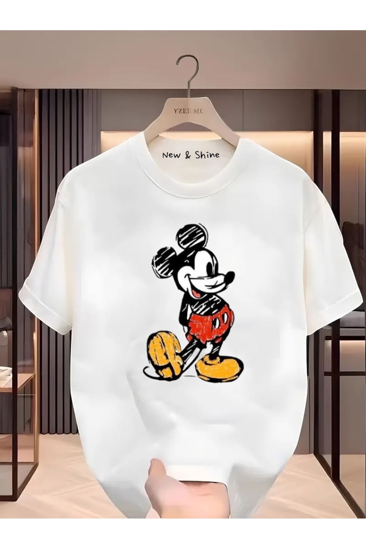New Shine Mickey Mouse Baskılı Oversize T-Shirt