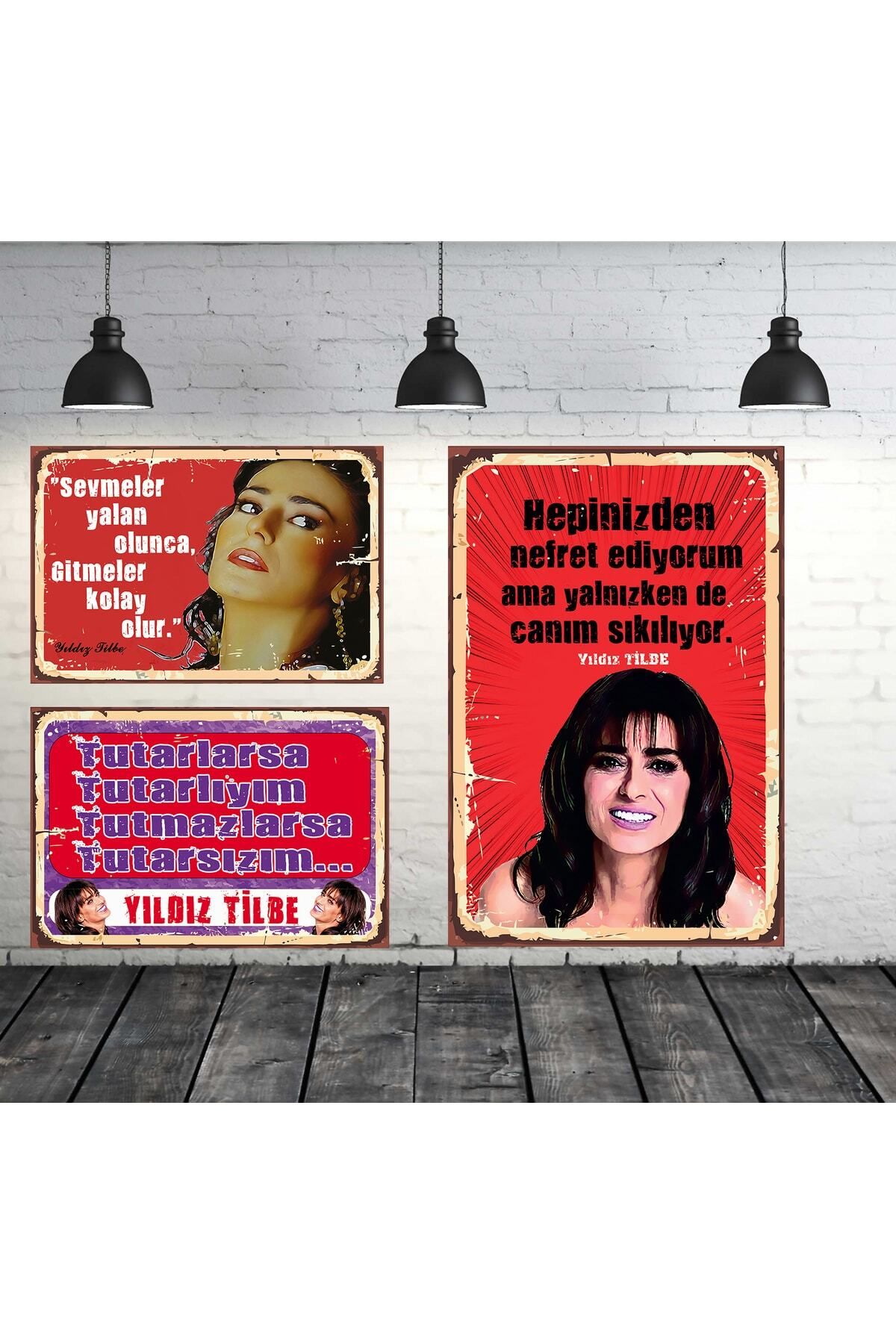 TAKIFİX Yıldız Tilbe Sözleri Seti 3 Adet 20x30 Cm Retro Ahşap Tablo
