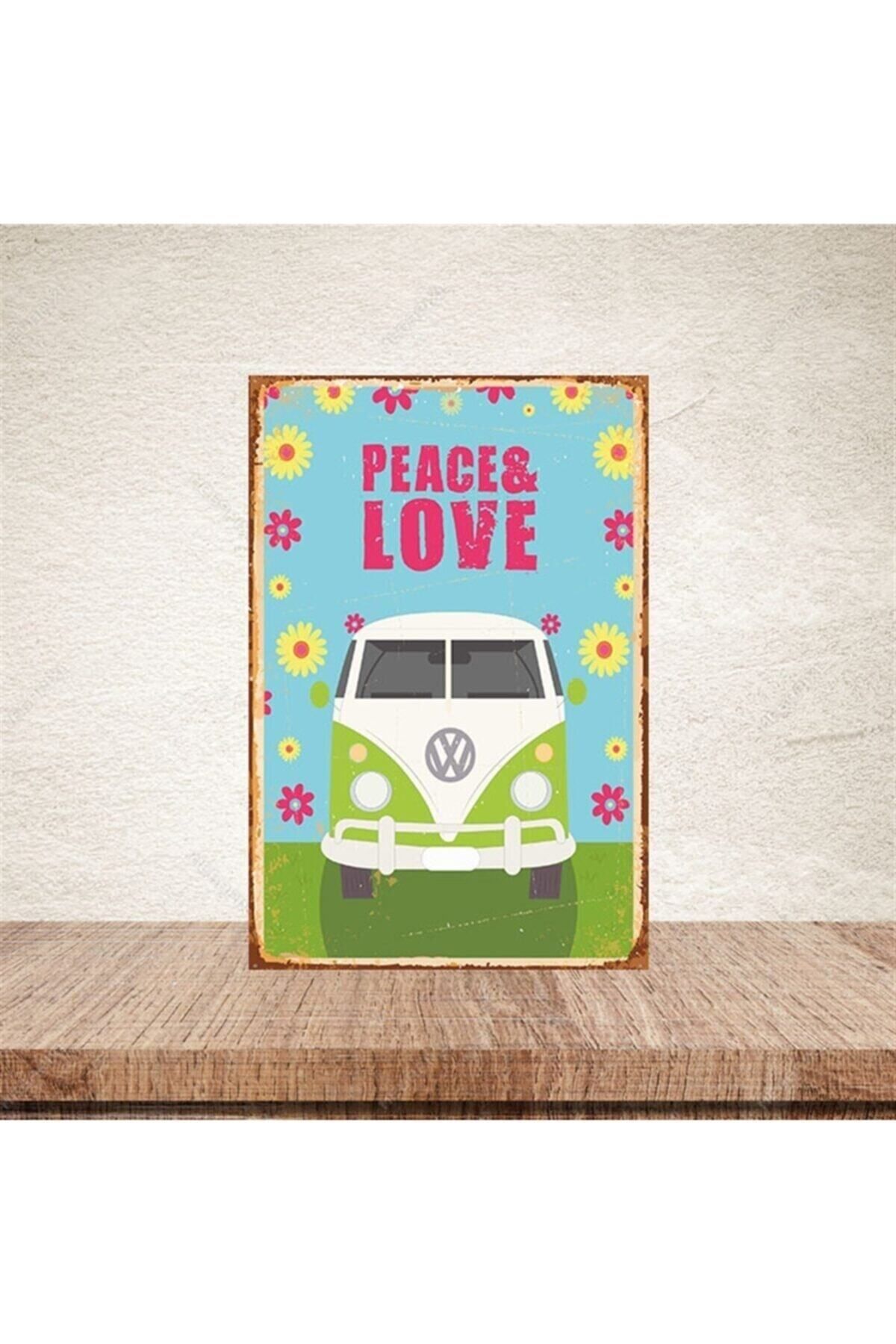 TAKIFİX Peace & Love 20-30 Cm Retro Ahşap Poster
