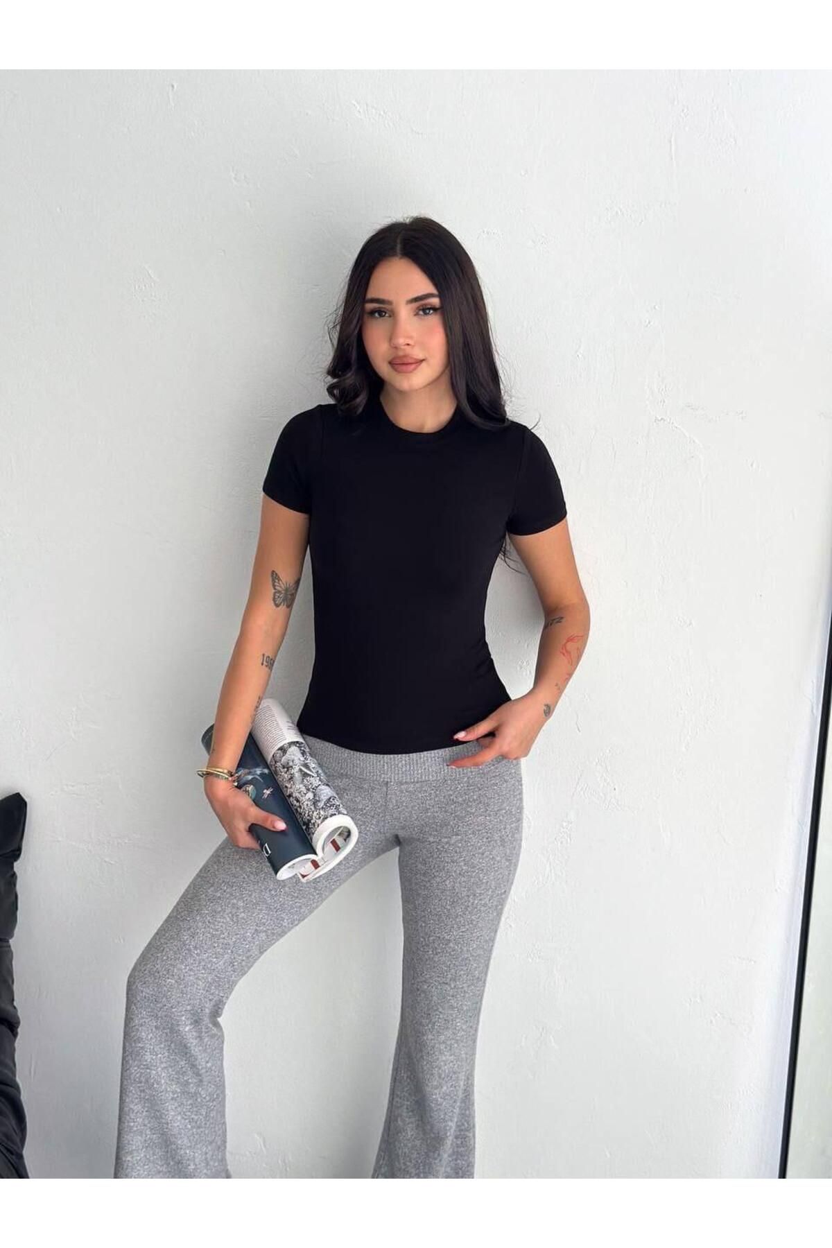 Giyimodam Modal Kumaş Full Licra Yazlık Siyah T-shirt