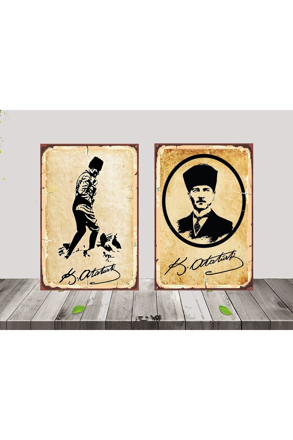 TAKIFİX Atatürk Temalı 2 Adet 20x30 CM Ahşap Poster SETİ 1