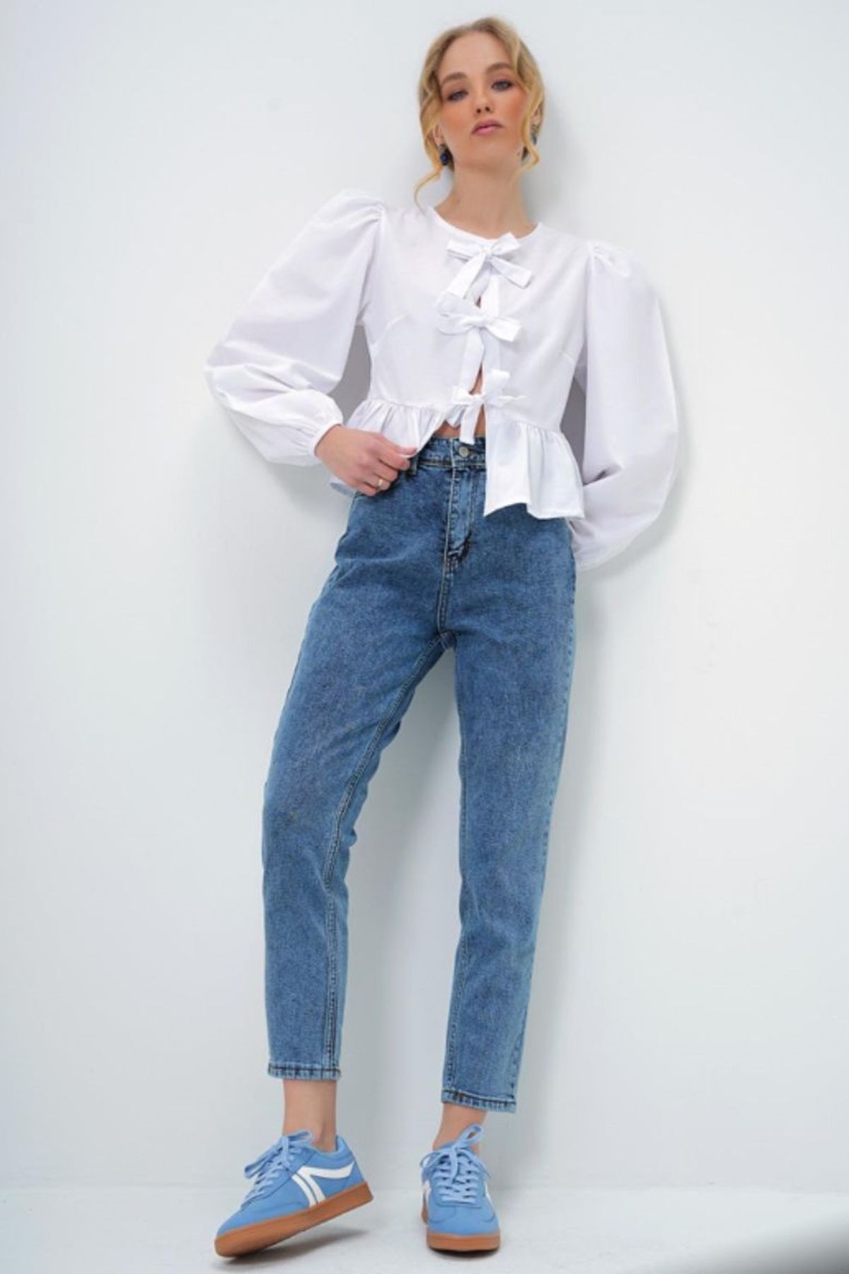 H&E LUXURY DESIGN Yüksek Bel Mom Jean