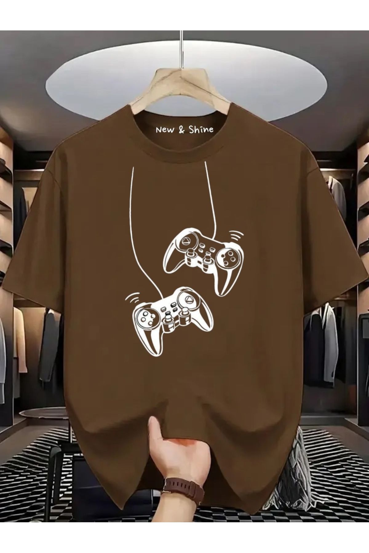 New Shine Gamer Kollar Baskılı Büyük Beden Oversize T-Shirt