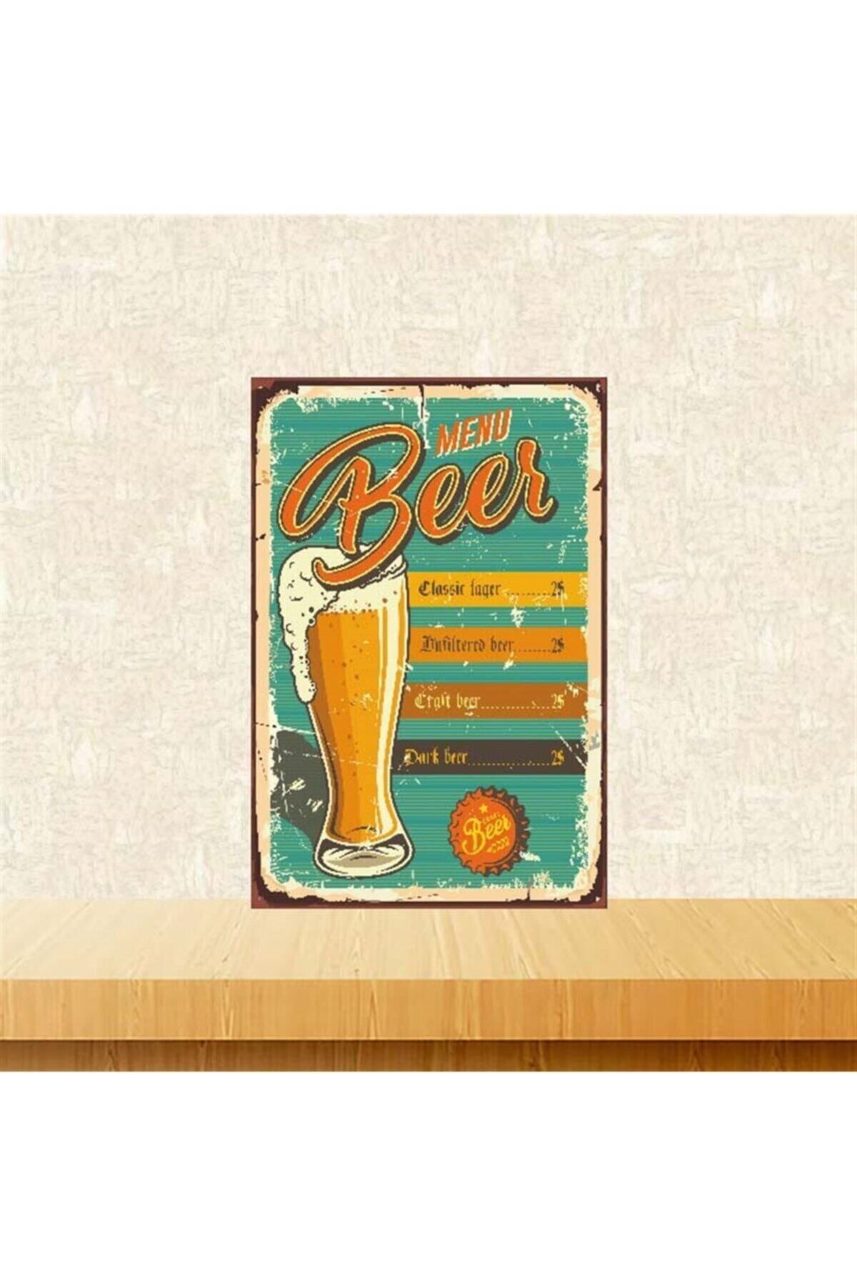 TAKIFİX Menu Beer 20-30 cm Retro Ahşap Poster Tkfx4023