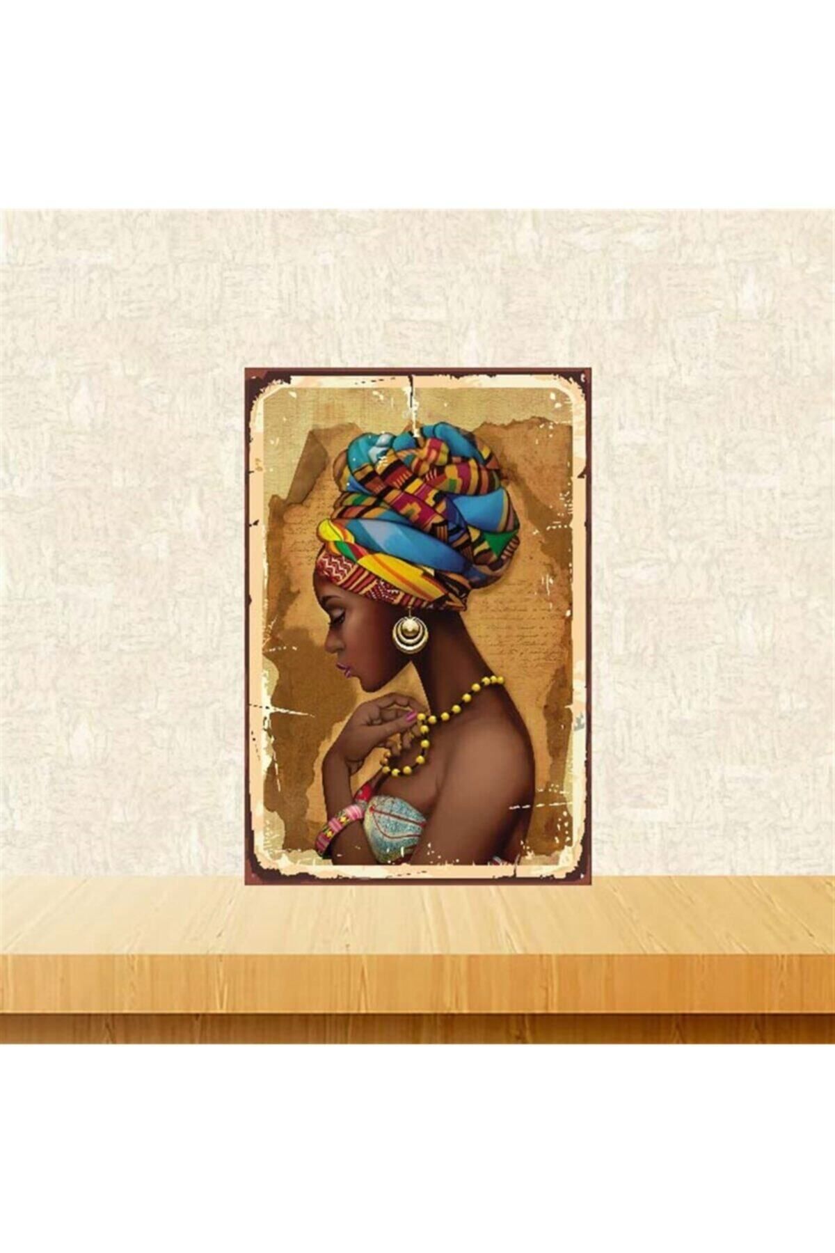TAKIFİX Siyahi Kadın Tasarımlı 20-30 Cm Retro Ahşap Poster