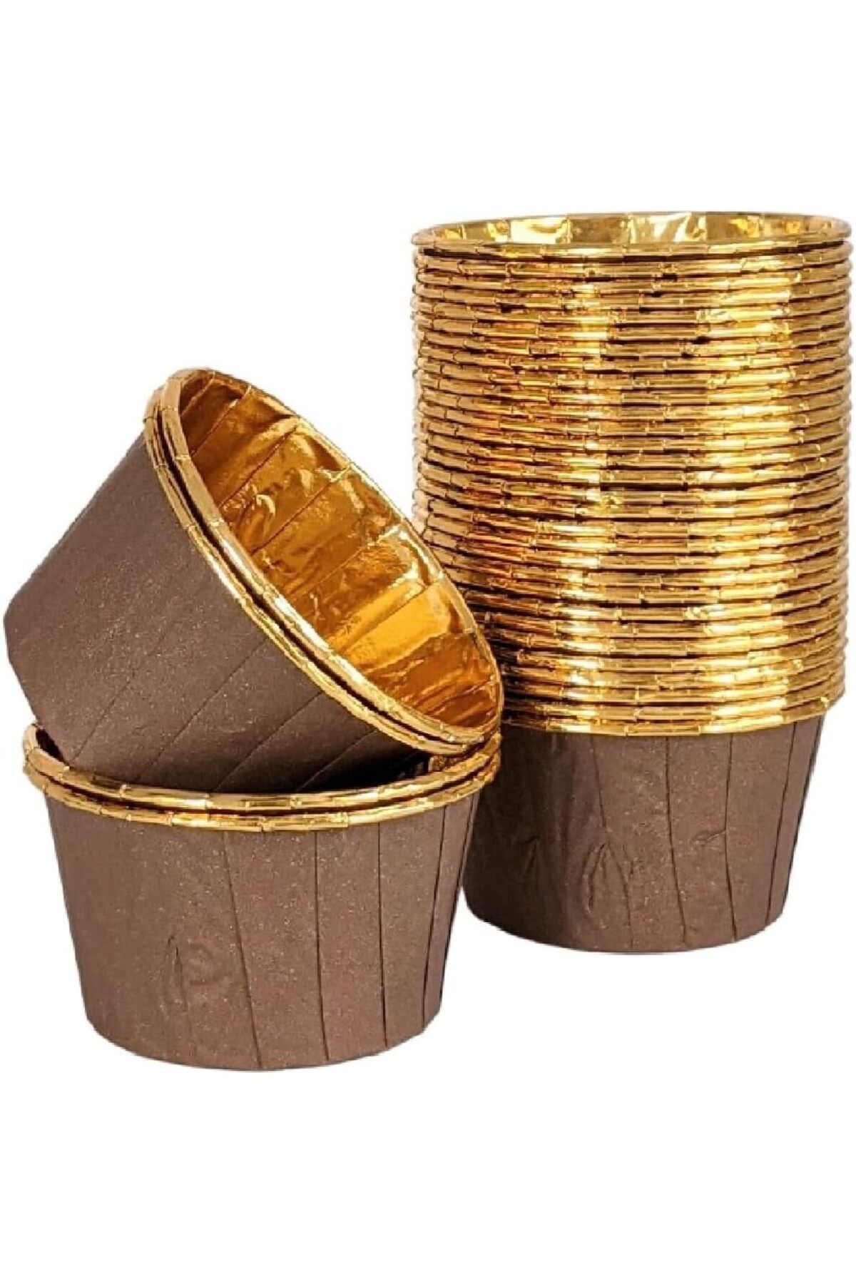 KDROĞLU KDROGLU Hediye Sepeti 25'li Kahverengi Gold Muffin Kek Kalıbı, Kek Kapsülü Cupcake Kalıbı, Air
