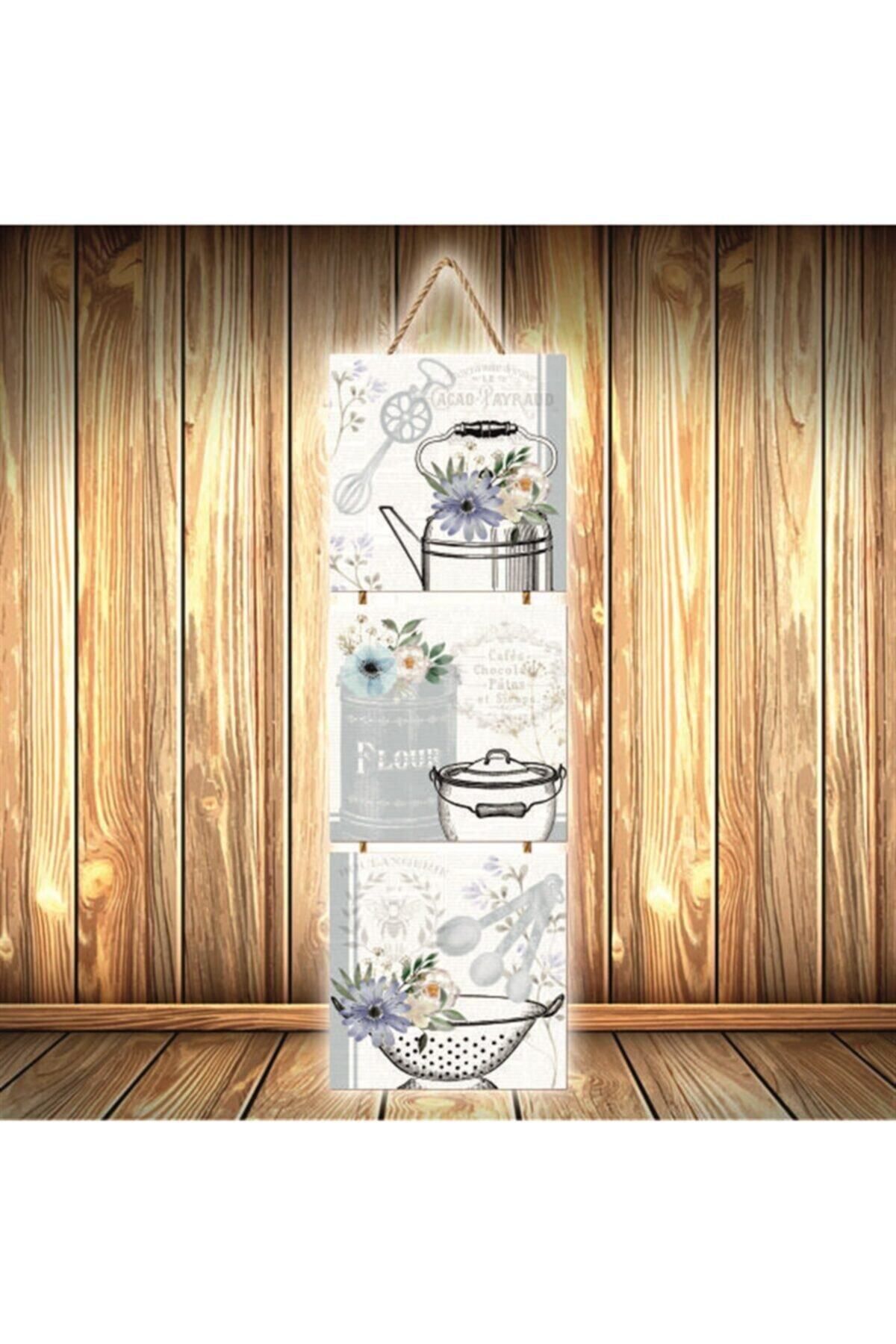 TAKIFİX Soft Dekor Tasarımlı Üçlü Retro Ahşap Poster Ü501