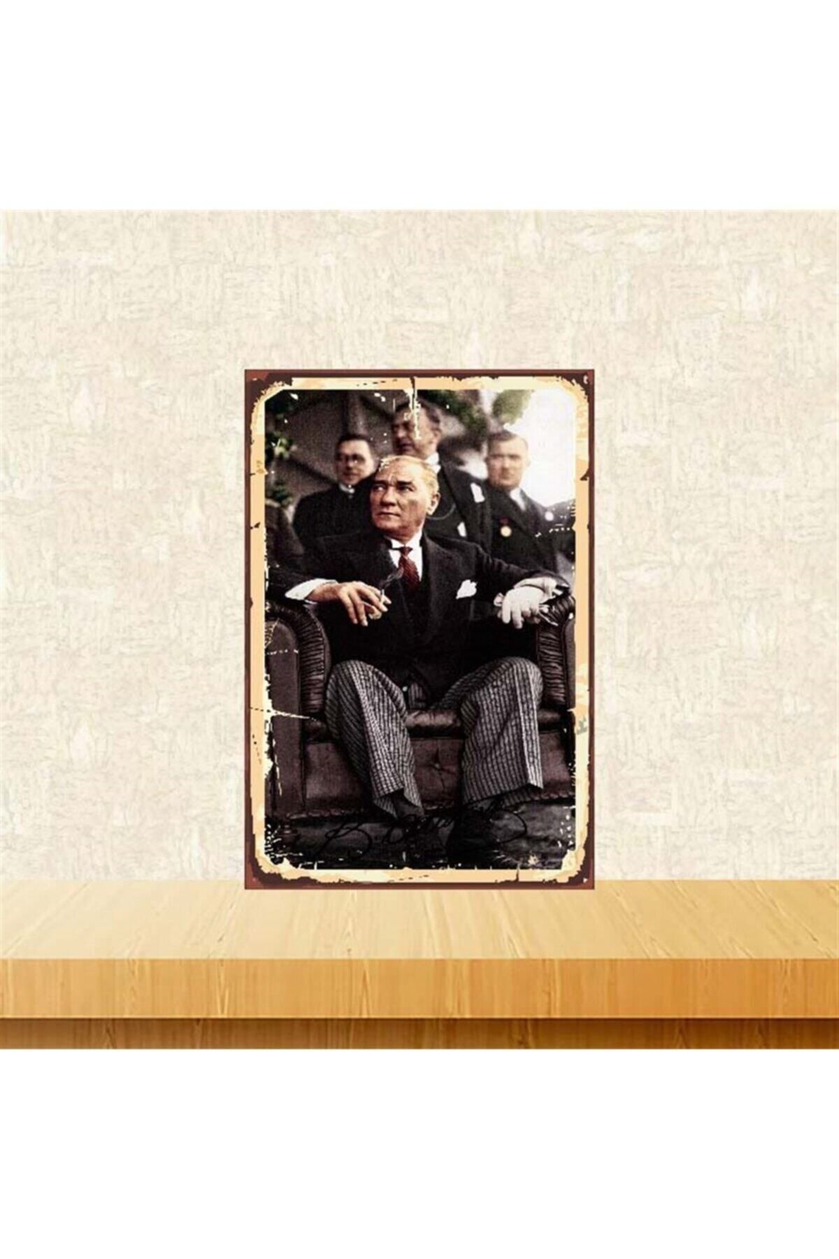TAKIFİX Mustafa Kemal Atatürk Tasarımlı Retro Ahşap Poster 20-30 cm