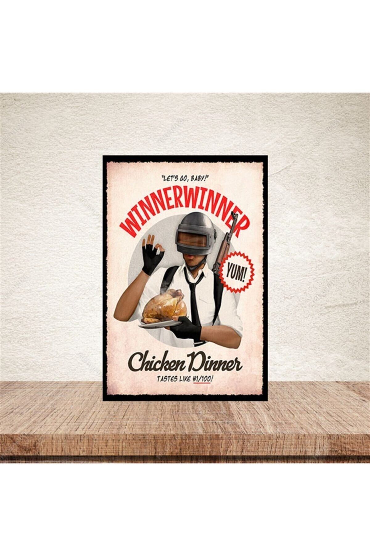 TAKIFİX Chicken Dinner Pubg 20-30 Cm Retro Ahşap Poster