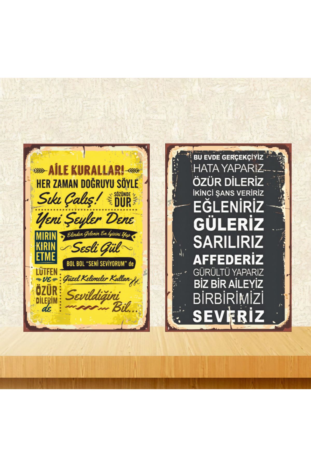 TAKIFİX Aile Kuralları Temalı 2 Adet 20x30 CM MDF Ahşap Tablo Seti 025