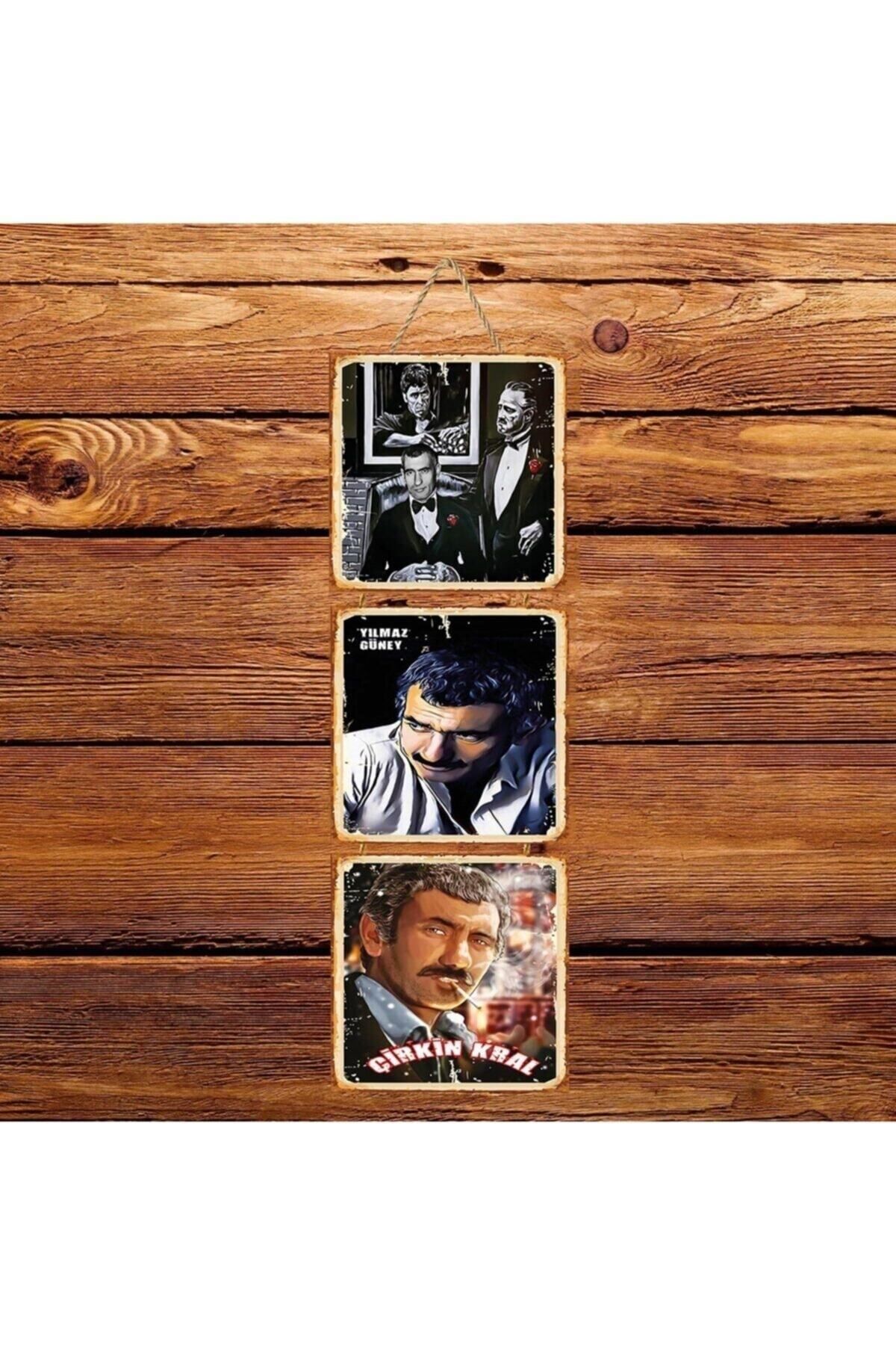 TAKIFİX Yılmaz Güney Çirkin Kral Üçlü Retro Ahşap Poster