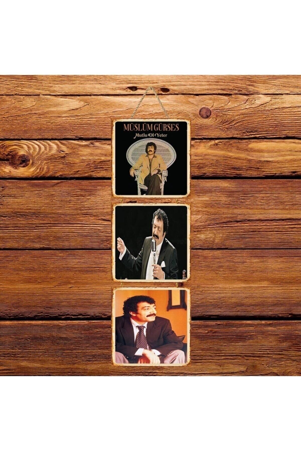 TAKIFİX Müslüm Gürses Mutlu Ol Yeter Üçlü Retro Ahşap Poster