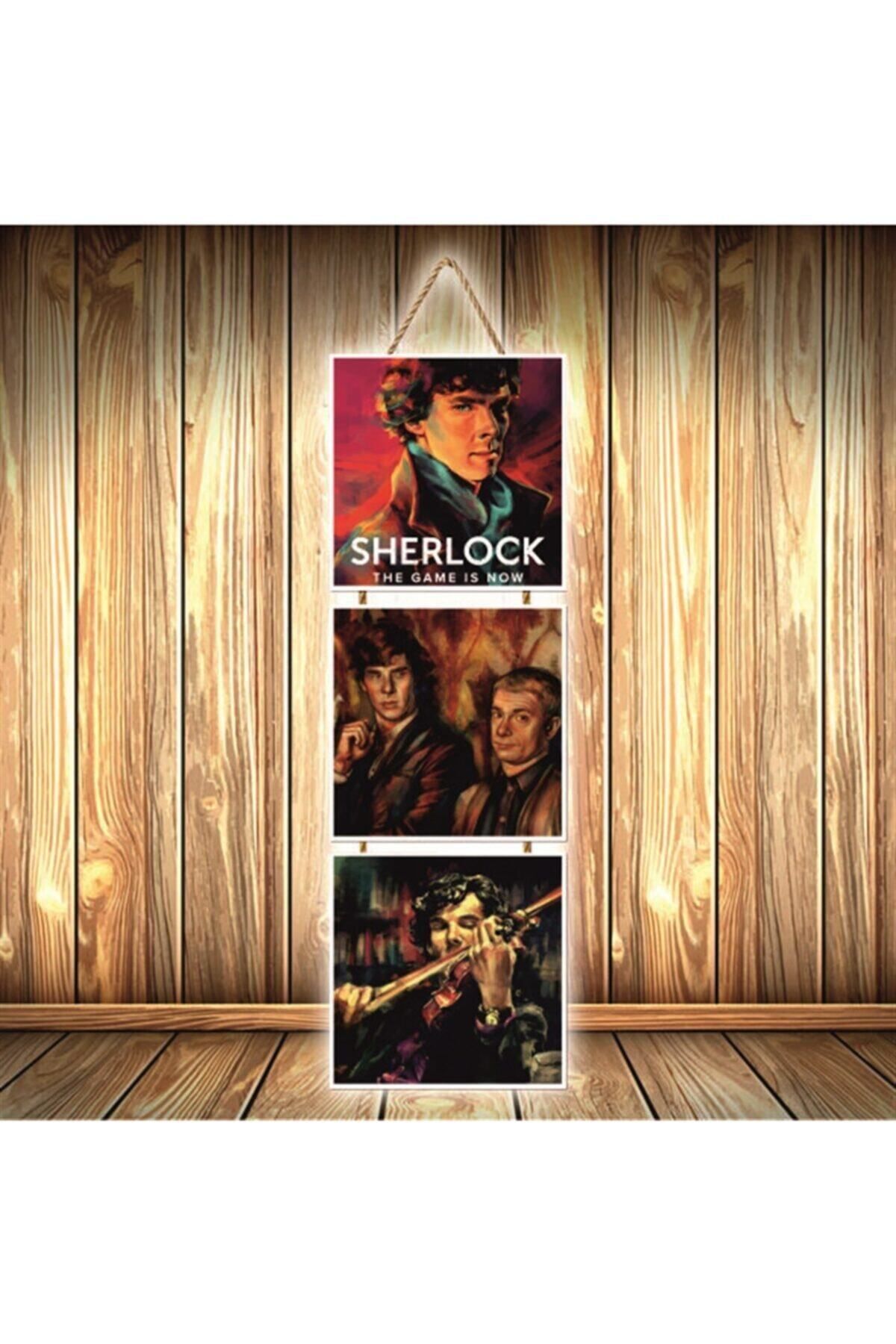 TAKIFİX Sherlock Tasarımlı Üçlü Retro Ahşap Poster Ü340