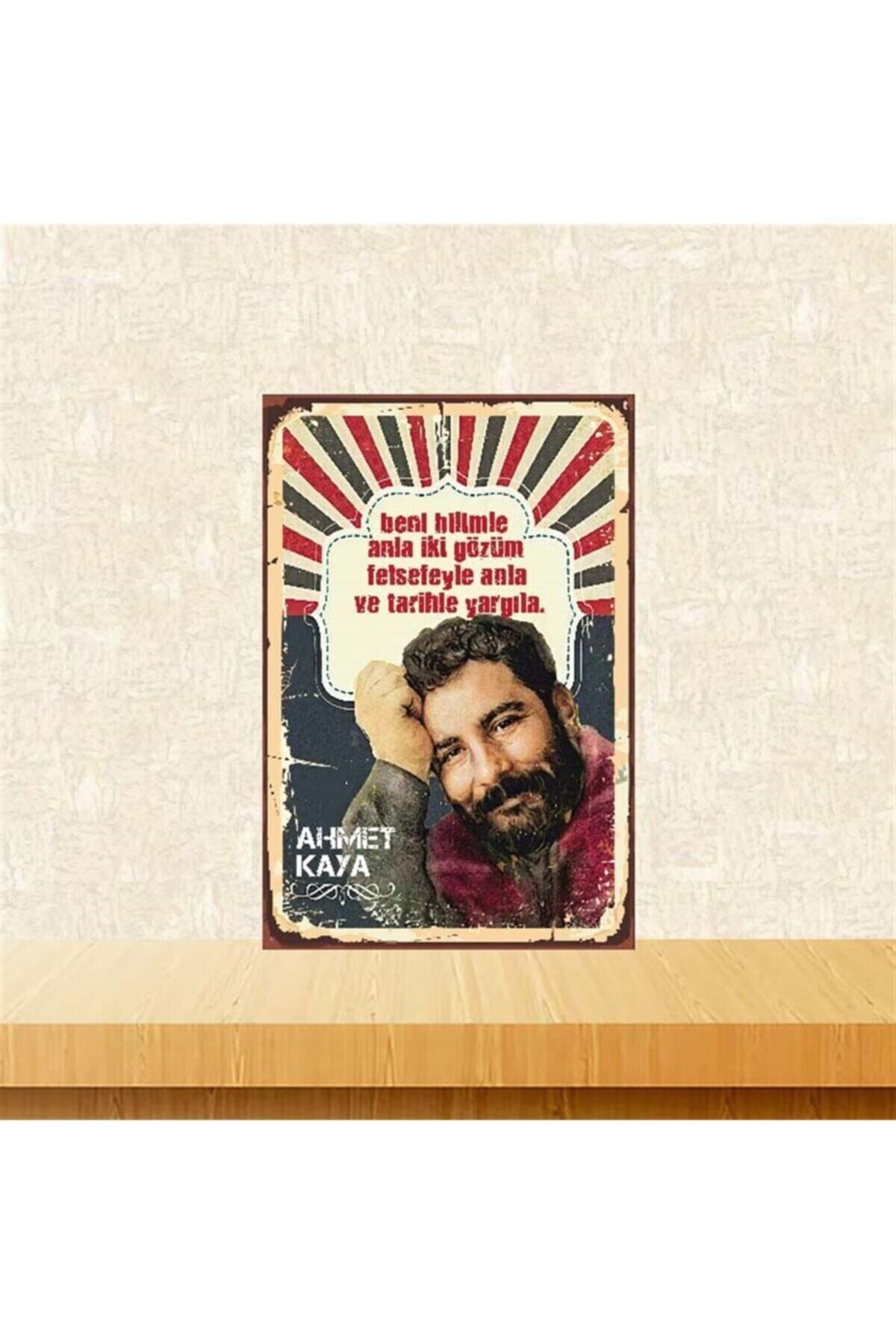 TAKIFİX Beni Bilimle Anla Iki Gözüm Ahmet Kaya 20-30 Cm Retro Ahşap Poster