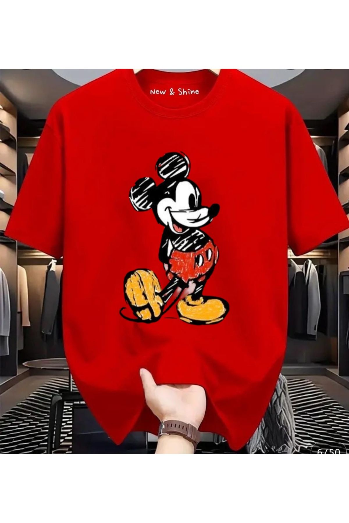 New Shine Mickey Mouse Baskılı Oversize T-Shirt