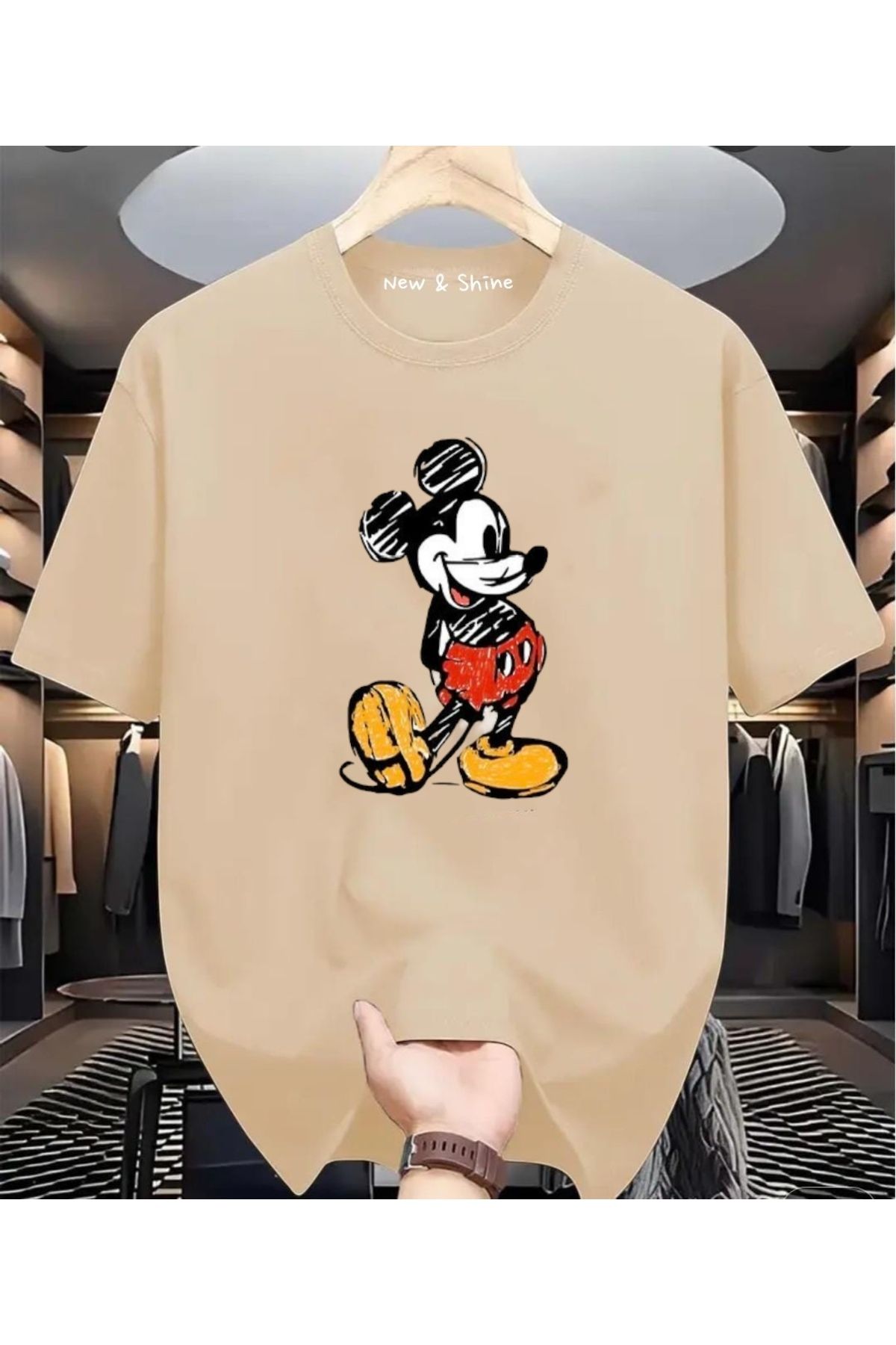 New Shine Mickey Mouse Baskılı Oversize T-Shirt