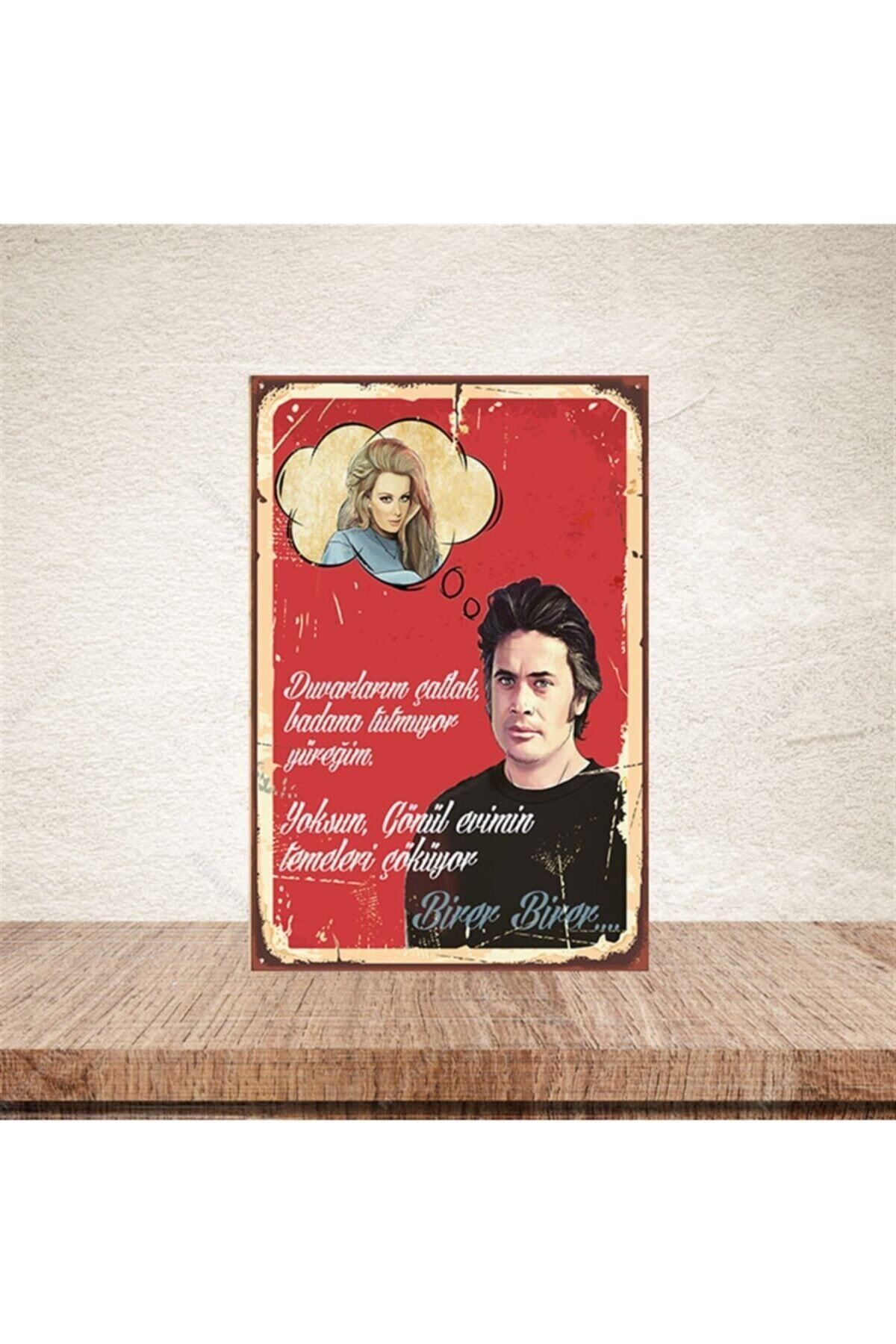 TAKIFİX Cüneyt Arkın Ve Filiz Akın 20-30 Cm Retro Ahşap Poster