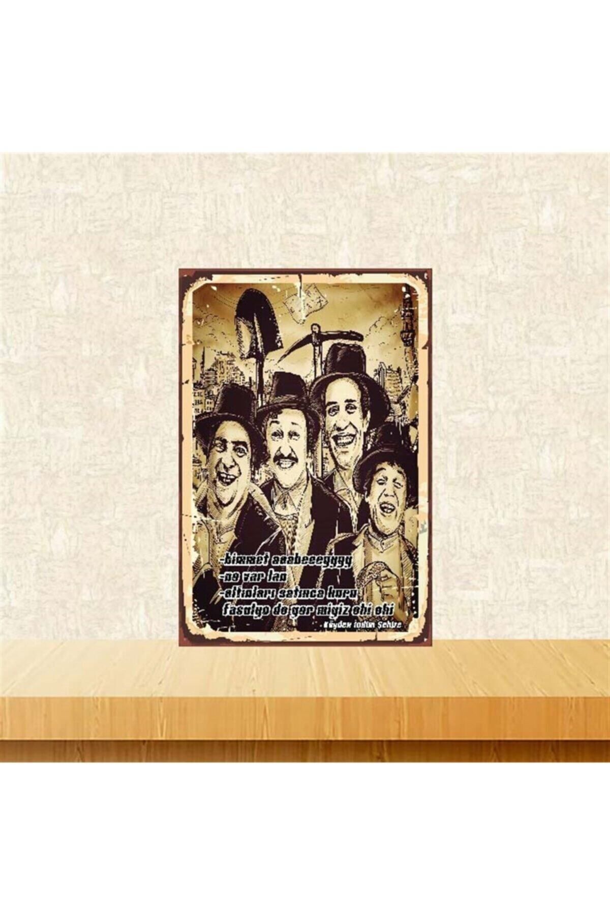 TAKIFİX Kuru Fasulye De Yer Miyiz 20-30 Cm Retro Ahşap Poster