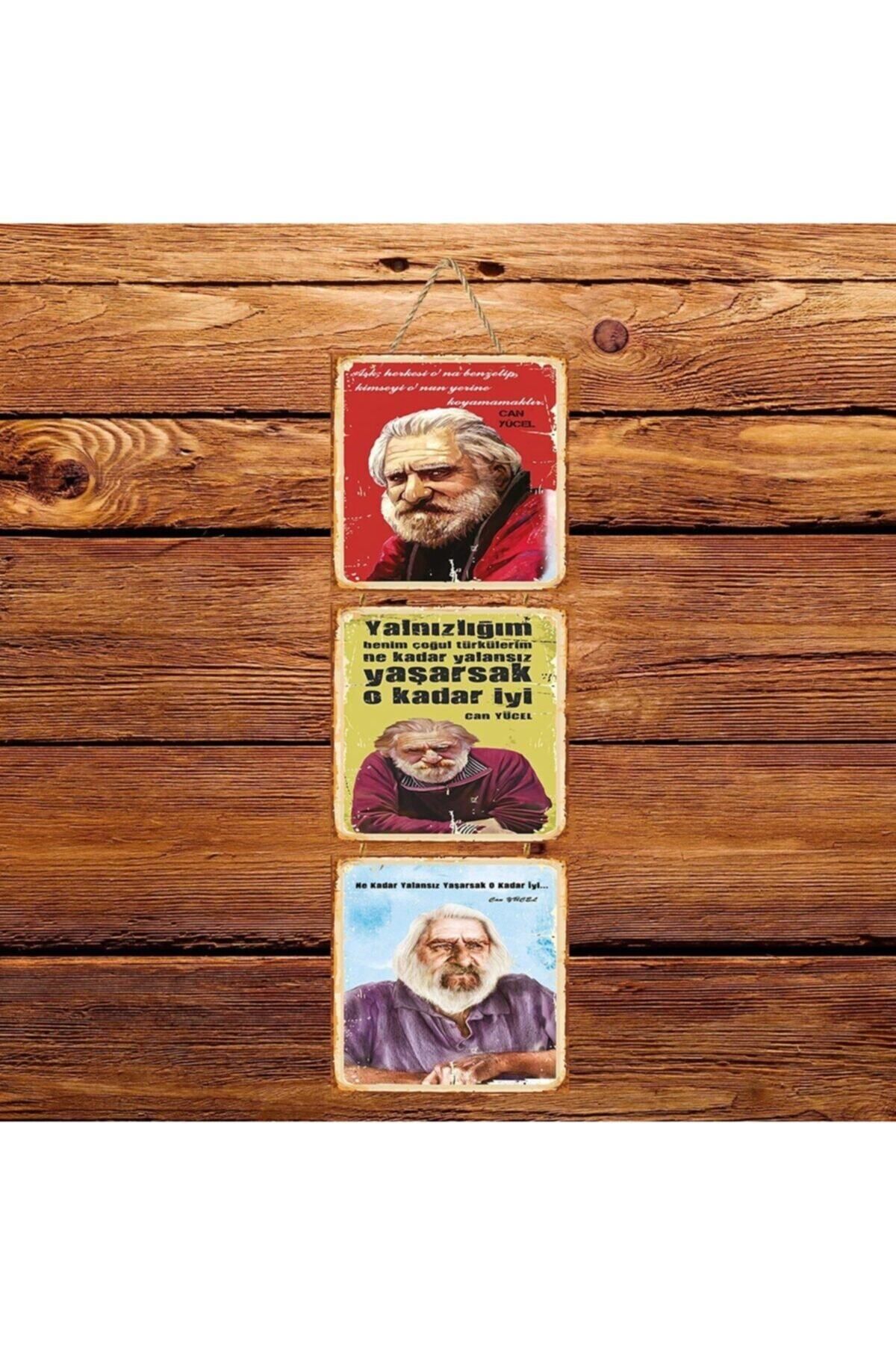 TAKIFİX Can Yücel Üçlü Retro Ahşap Poster