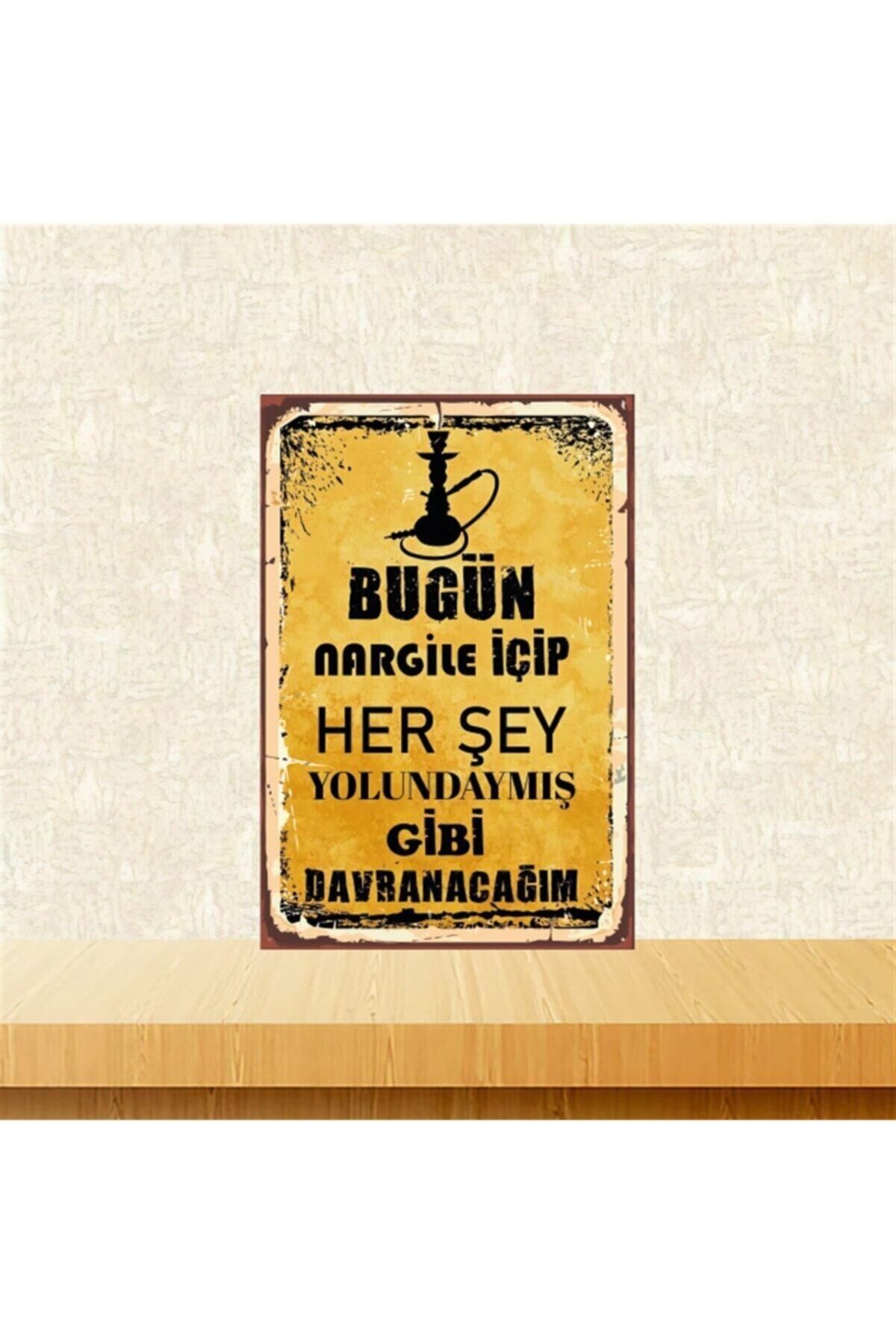TAKIFİX Bugün Nargile Içip 20-30 Cm Retro Ahşap Poster Tkfx4424
