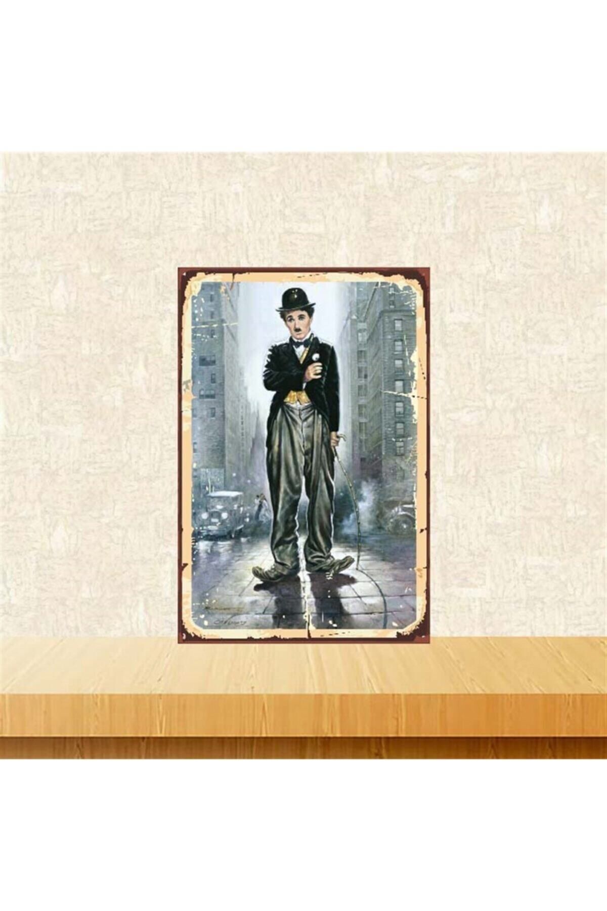 TAKIFİX Charlie Chaplin 20-30 Cm Retro Ahşap Poster