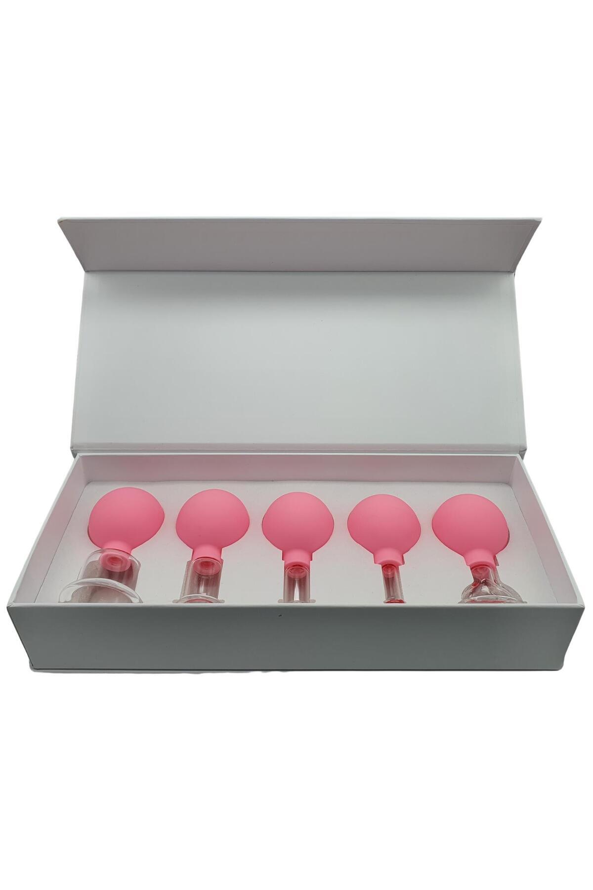 Naturachi Silikon Vakumlu Cam Yüz Masaj Kupası 5 li Set Pembe Renk