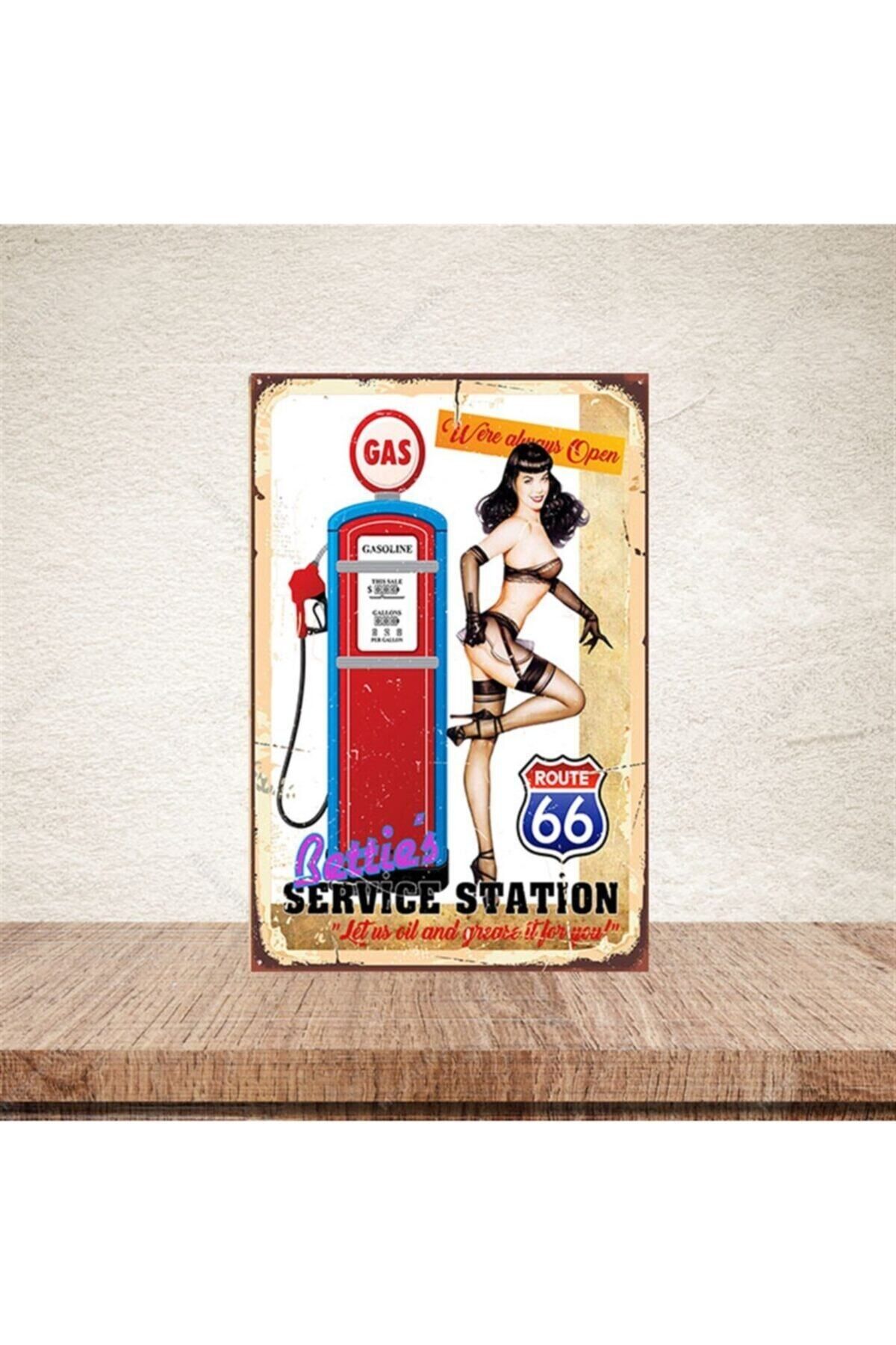 TAKIFİX Betties Service Station 20-30 Cm Retro Ahşap Poster