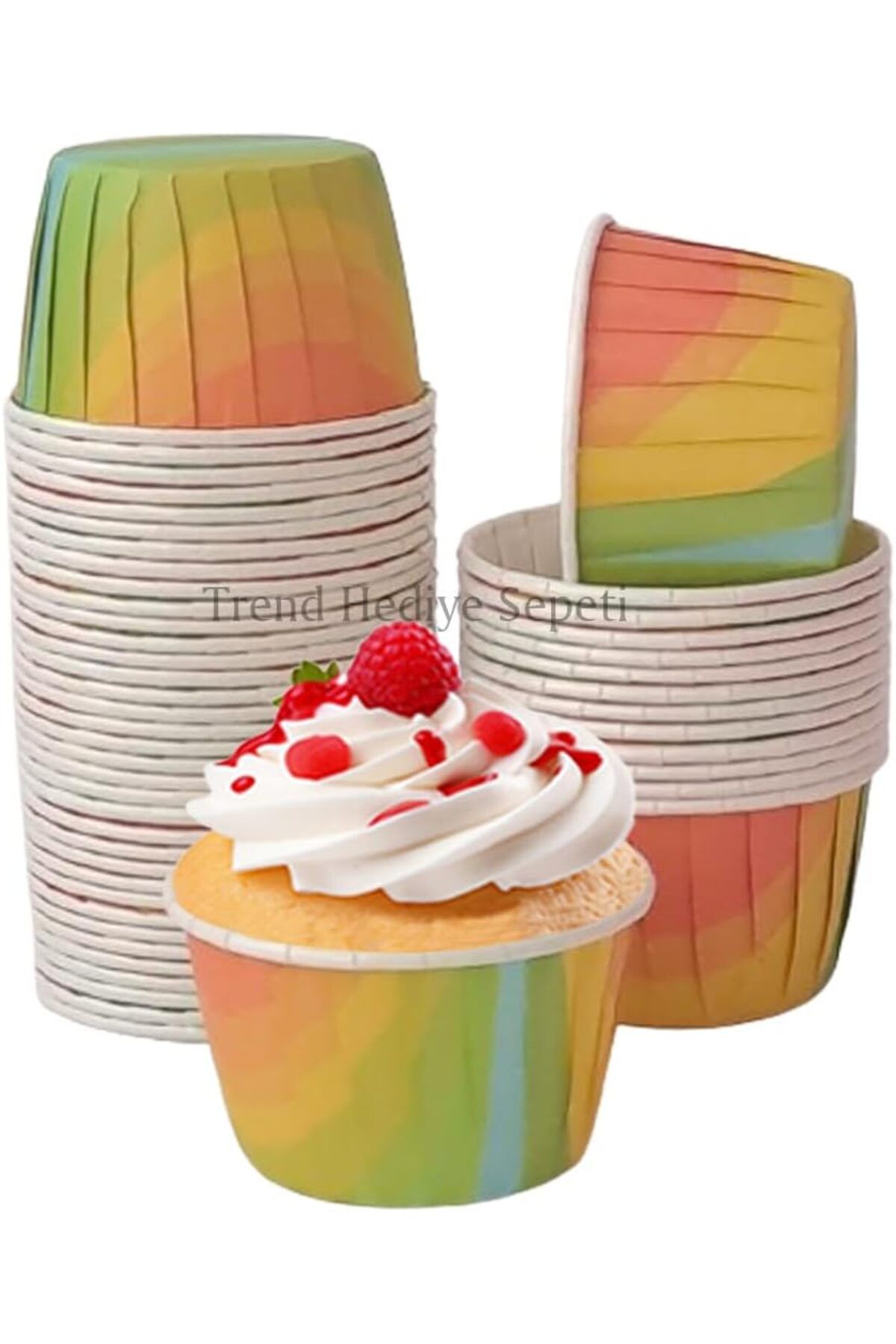 mazıdağı mazzıdağ Hediye Sepeti 50'li Gökkuşağı Muffin Kek Kalıbı, Kek Kapsülü Cupcake Kalıbı, Ai