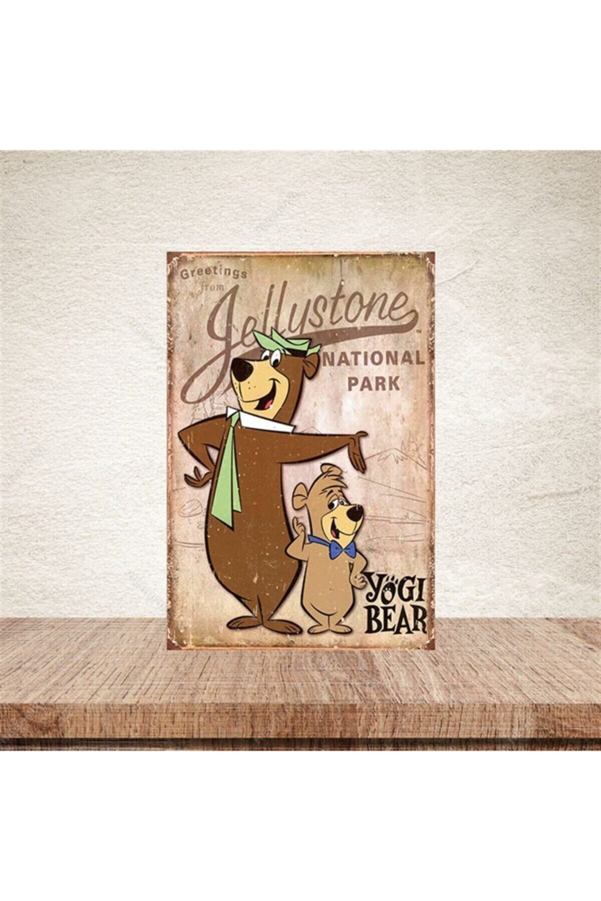TAKIFİX Yogi Bear Baskılı Retro Ahşap Poster 20-30 cm