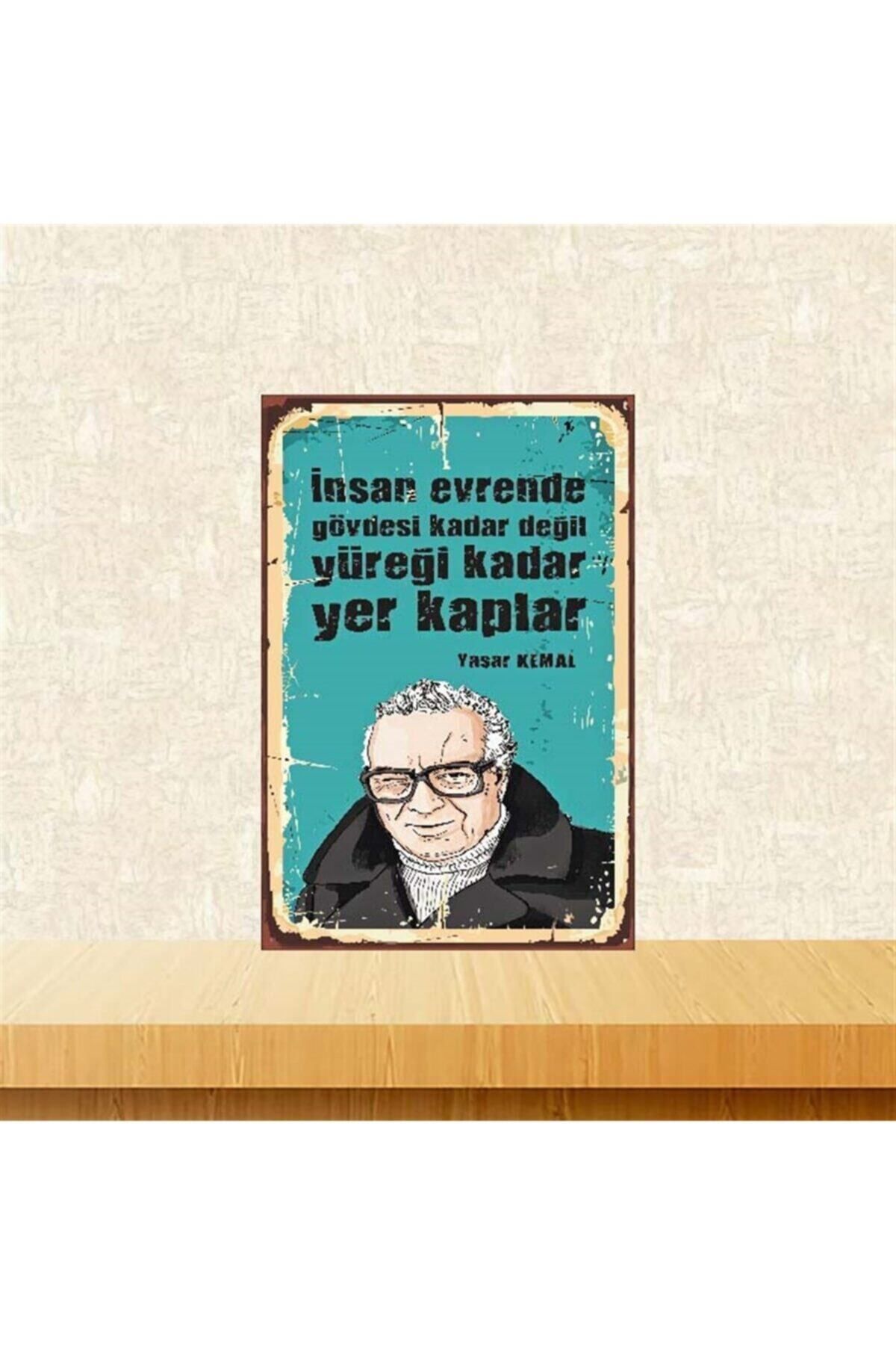 TAKIFİX Yüreği Kadar Yer Kaplar Yaşar Kemal 20-30 Cm Retro Ahşap Poster