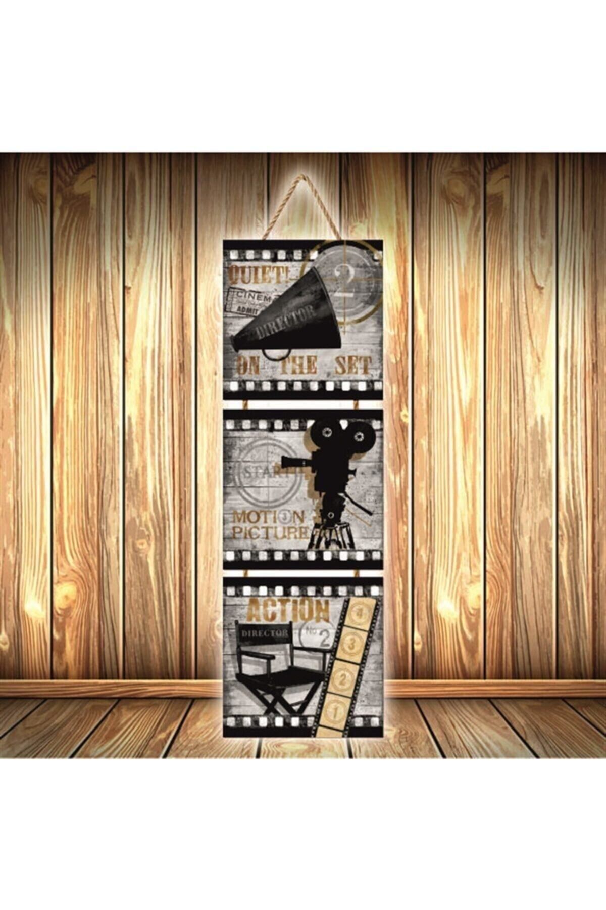 TAKIFİX Cinema Action Tasarımlı Üçlü Retro Ahşap Poster Ü309