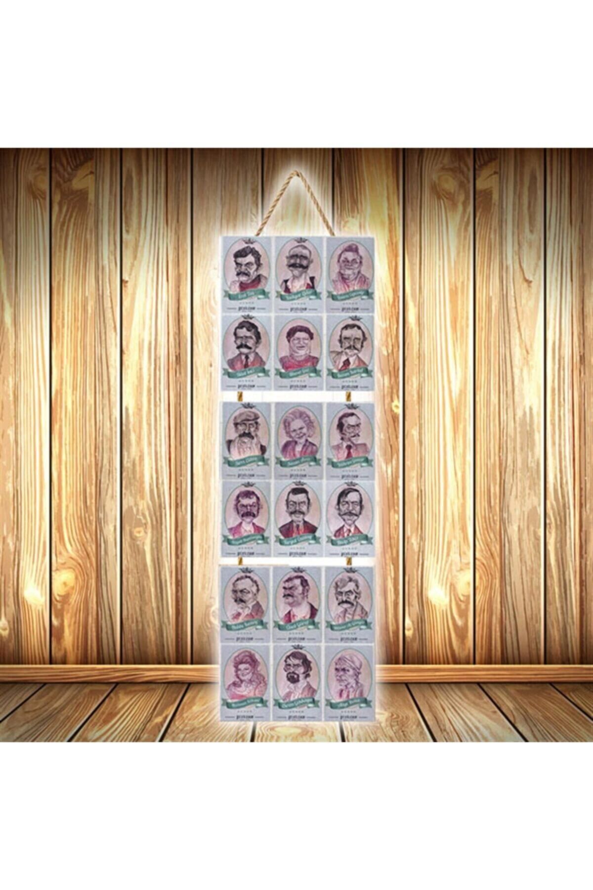 TAKIFİX Yeşilçam Emektarları Tasarımlı Üçlü Retro Ahşap Poster Ü560
