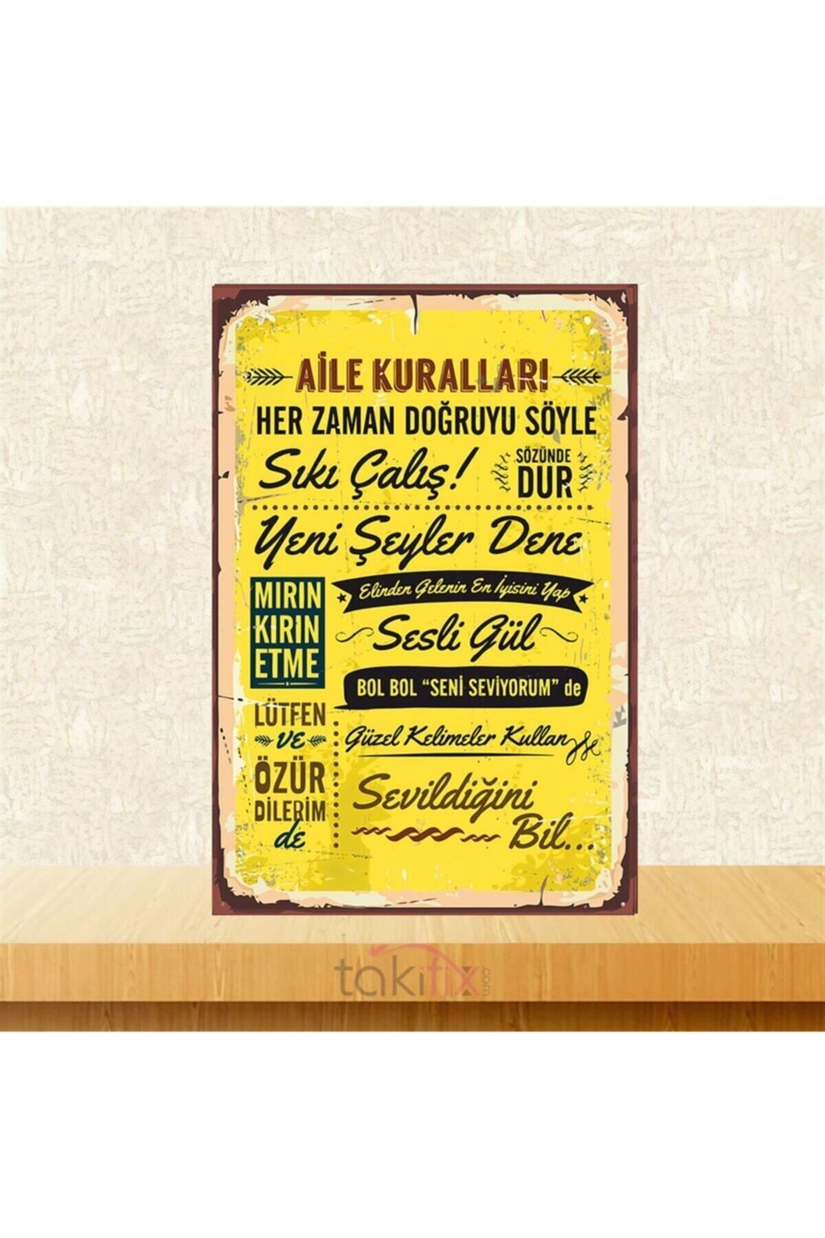 TAKIFİX Aile Kuralları 20-30 cm Retro Ahşap Poster