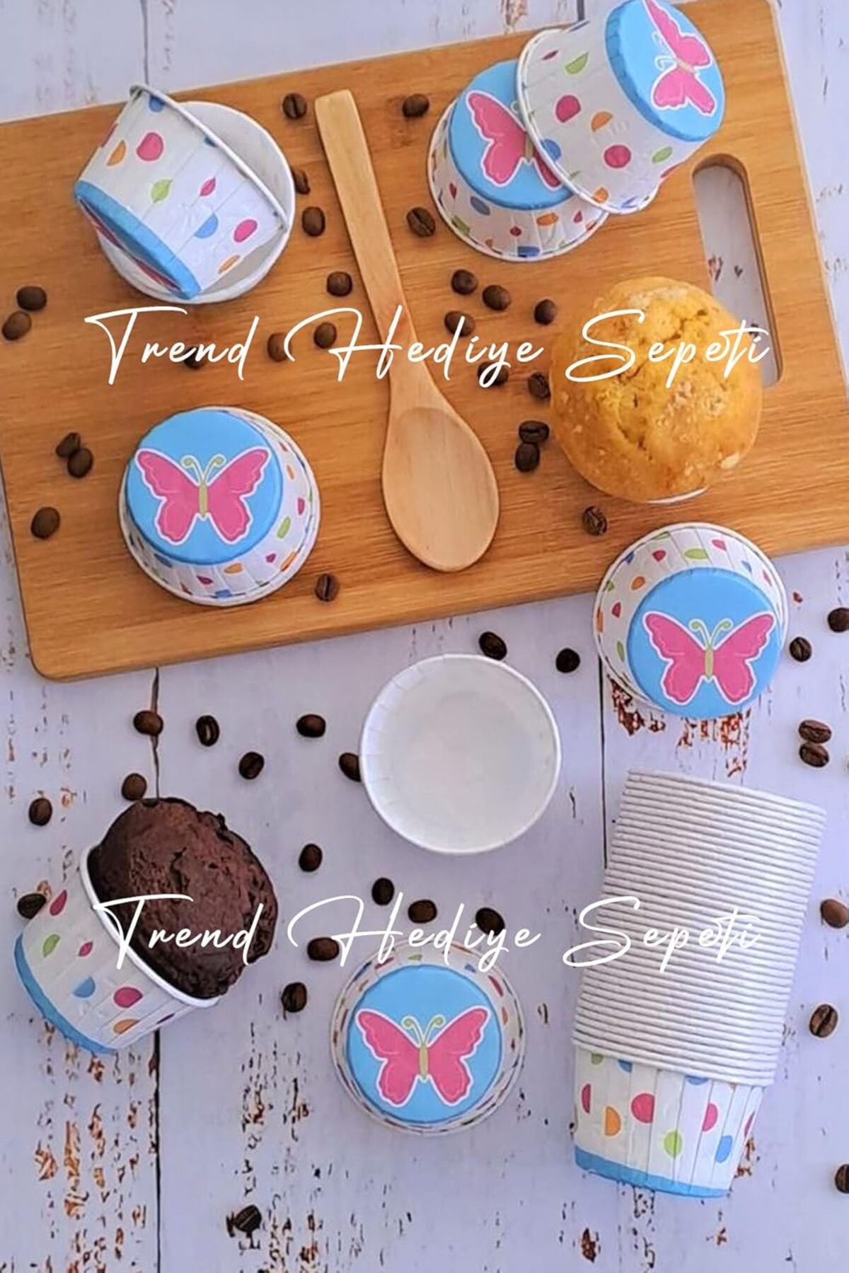 ÇAĞUR çağur Hediye Sepeti Beyaz Kelebek Desenli Renkli Muffin Cupcake Kalıbı Kek Kapsülü 50'li YENİ