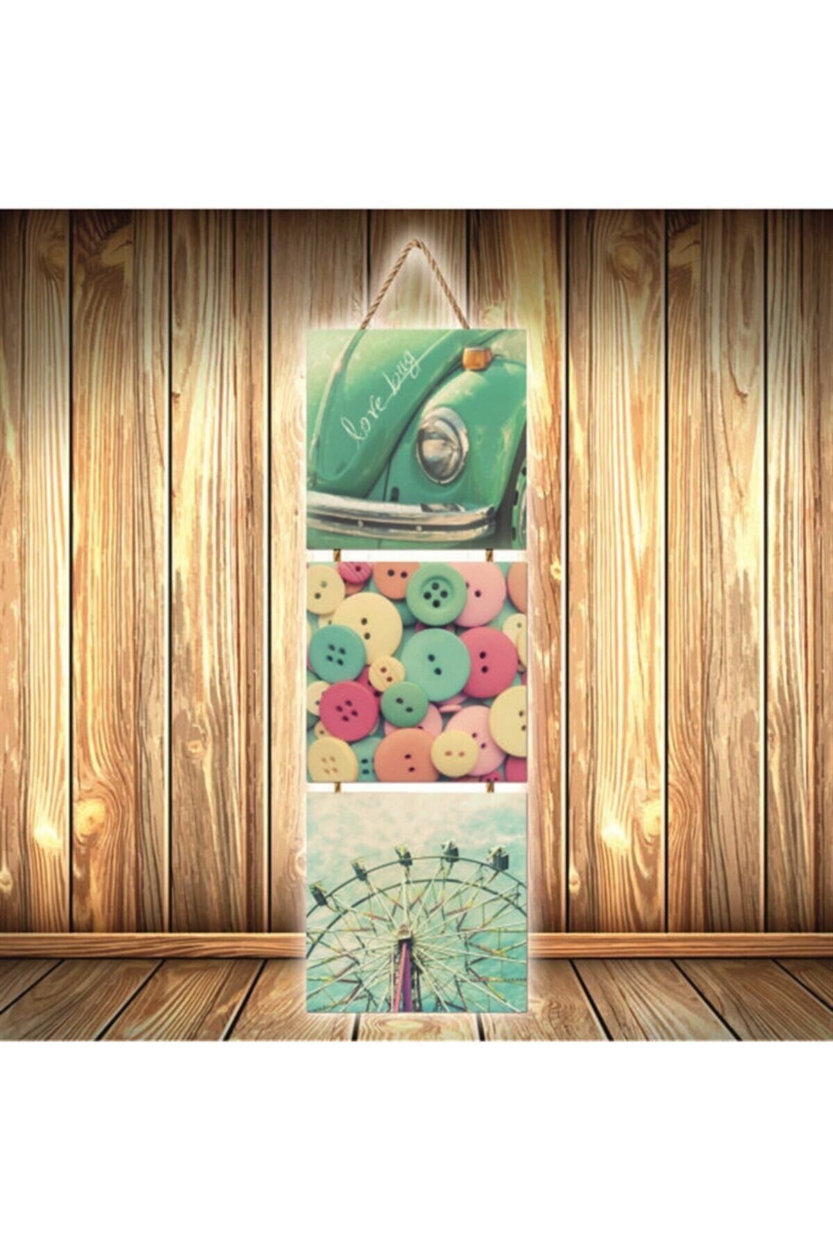TAKIFİX Soft Retro Tasarımlı Üçlü Retro Ahşap Poster Ü379