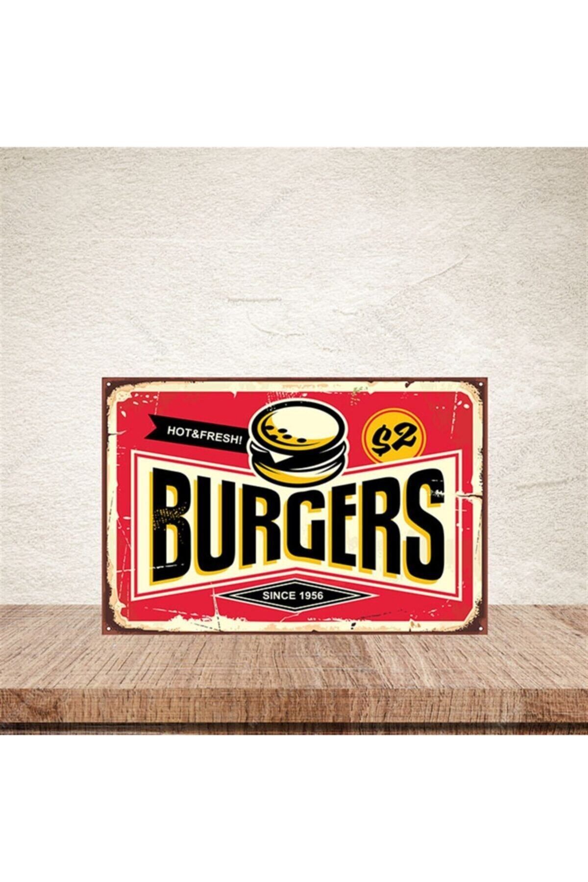TAKIFİX Burgers Retro Ahşap Poster 20-30 cm