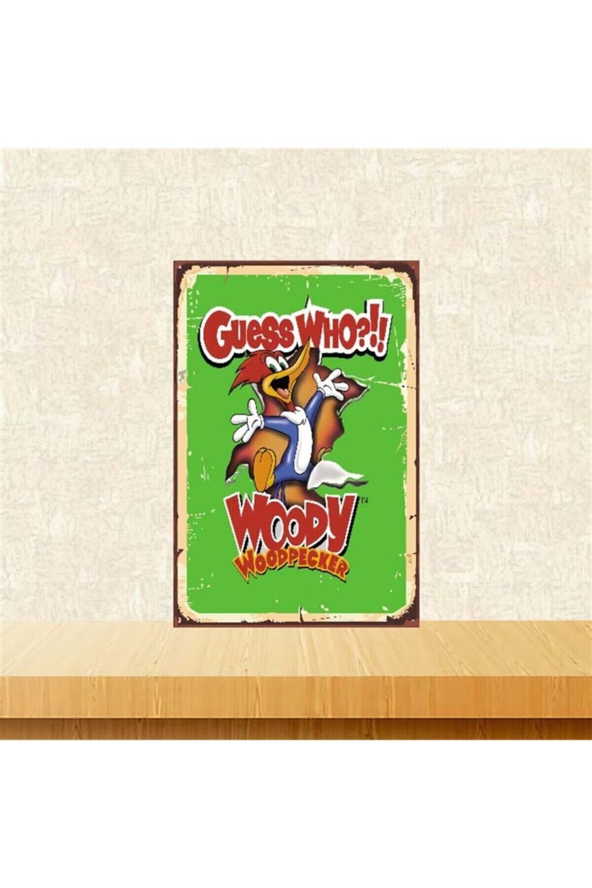 TAKIFİX Woody Woodpecker Tasarımlı Retro Ahşap Poster 20-30 cm