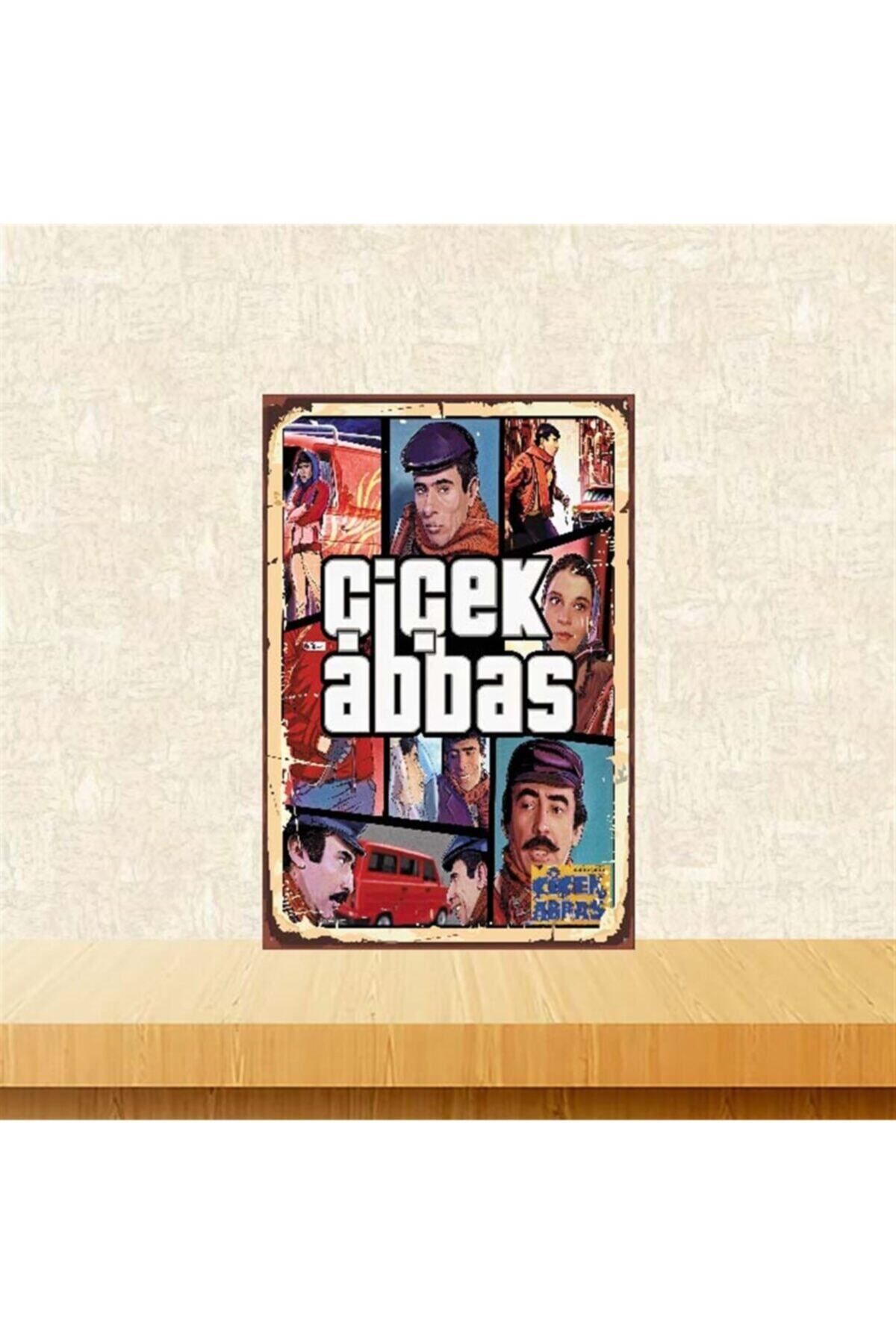 TAKIFİX Çiçek Abbas 20-30 Cm Retro Ahşap Poster Tkfx4066