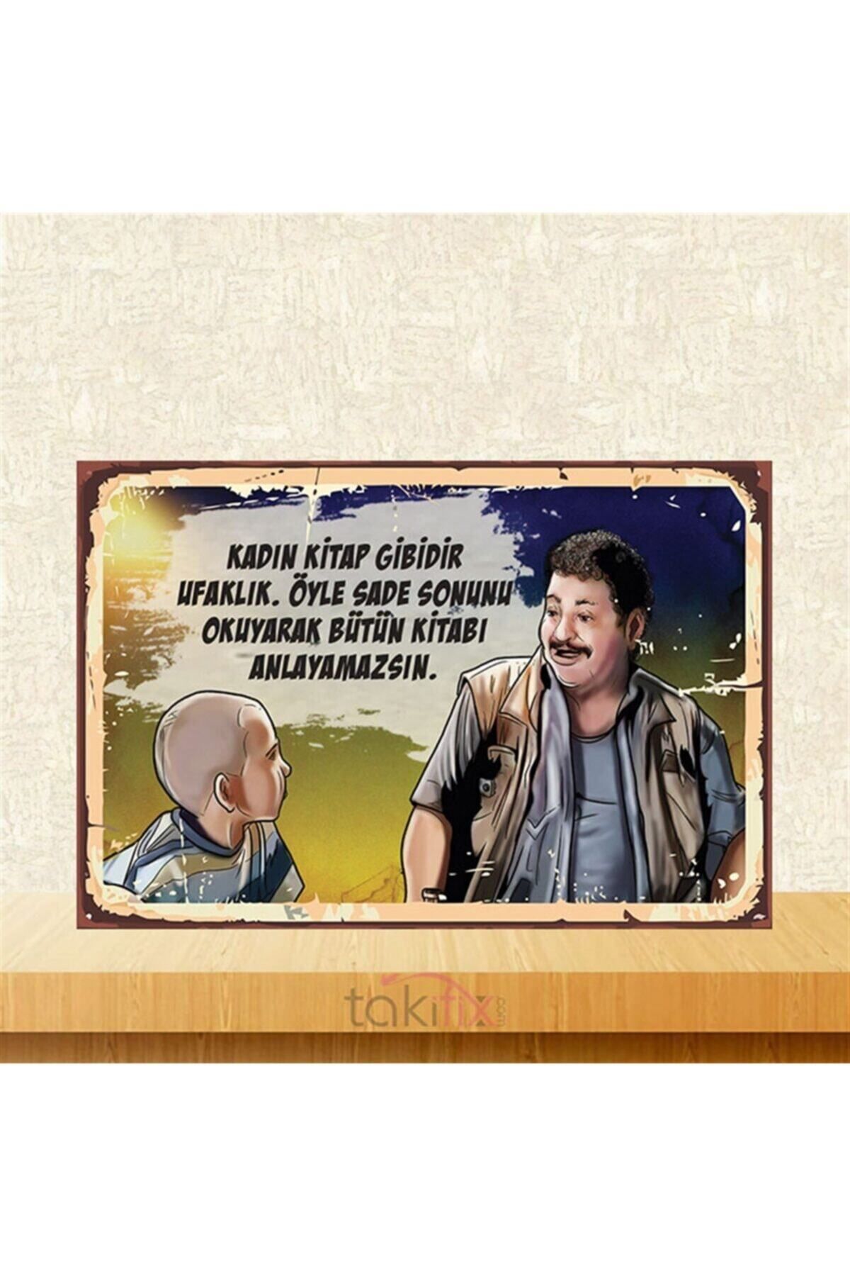 TAKIFİX Kadın Kitap Gibidir Ufaklık Erdal Tosun 20-30 Cm Retro Ahşap Poster