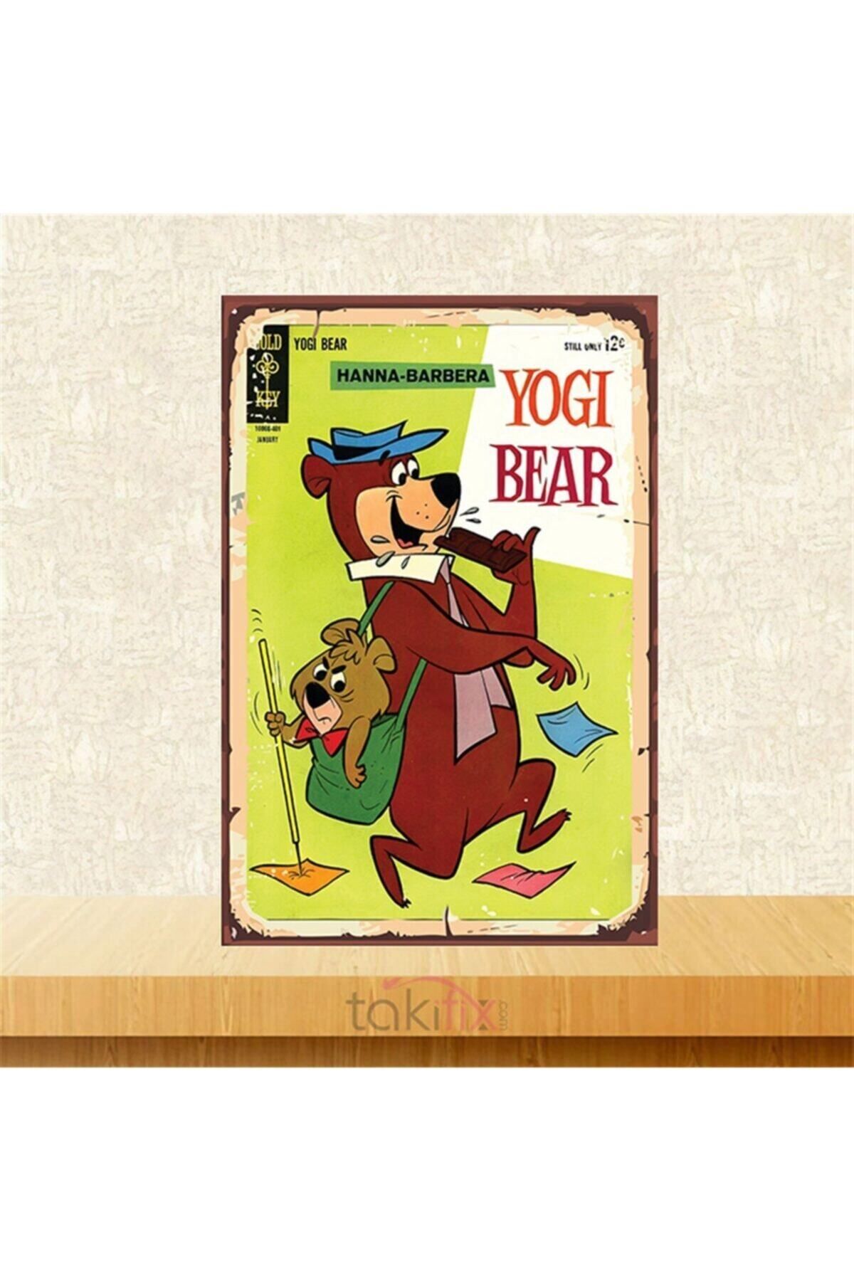 TAKIFİX Yogi Bear Tasarımlı 20-30 Cm Retro Ahşap Poster