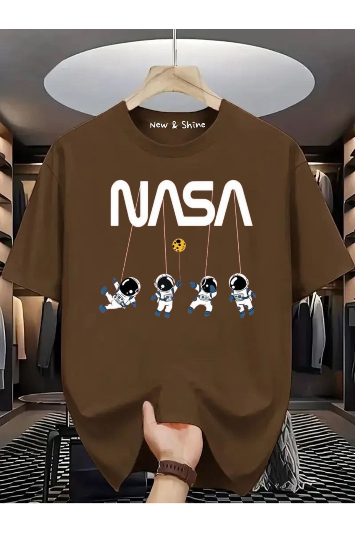 New Shine NASA Baskılı Büyük Beden Oversize T-Shirt