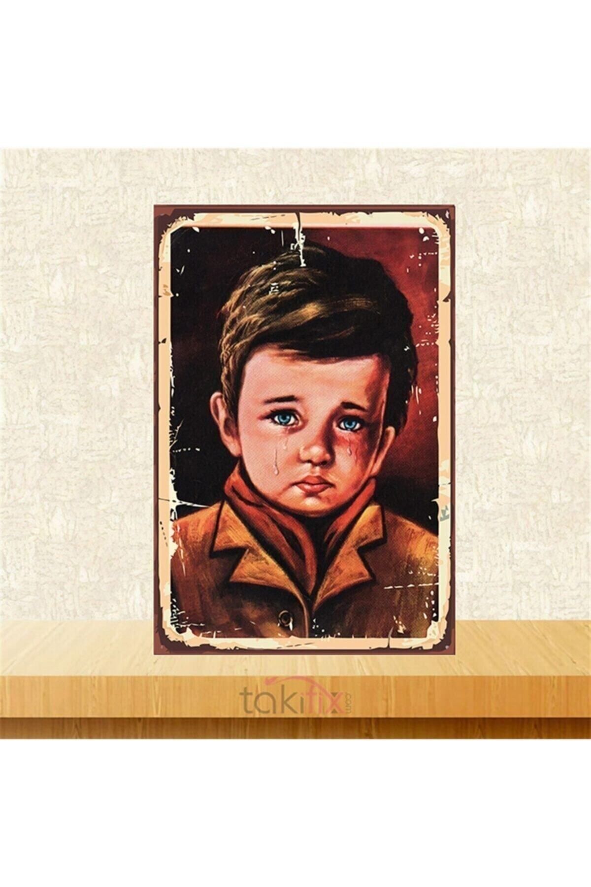 TAKIFİX Ağlayan Çocuk Çiko 20-30 Cm Retro Ahşap Poster