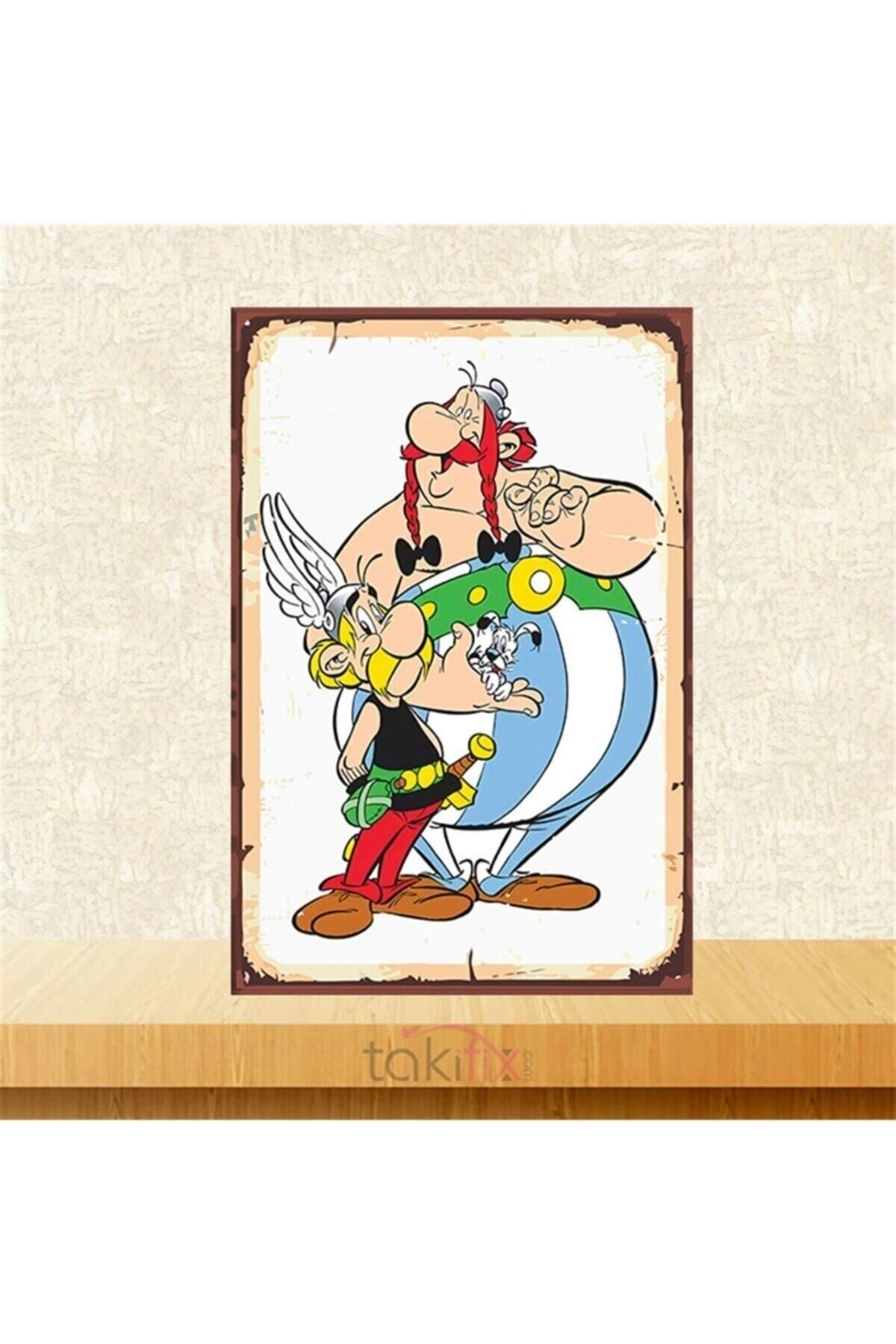 TAKIFİX Asteriks Ve Oburiks Tasarımlı 20-30 Cm Retro Ahşap Poster