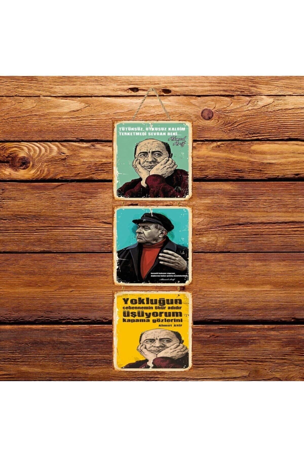 TAKIFİX Ahmet Arif Terk Etmedi Sevdan Beni Üçlü Retro Ahşap Poster