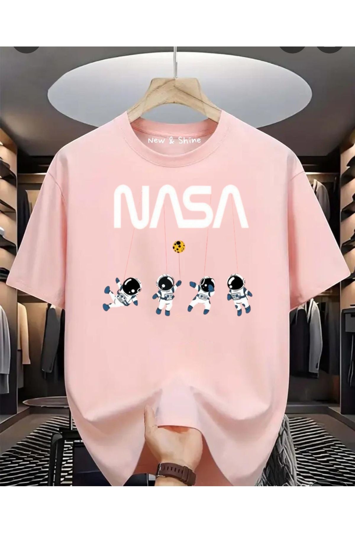 New Shine NASA Baskılı Büyük Beden Oversize T-Shirt
