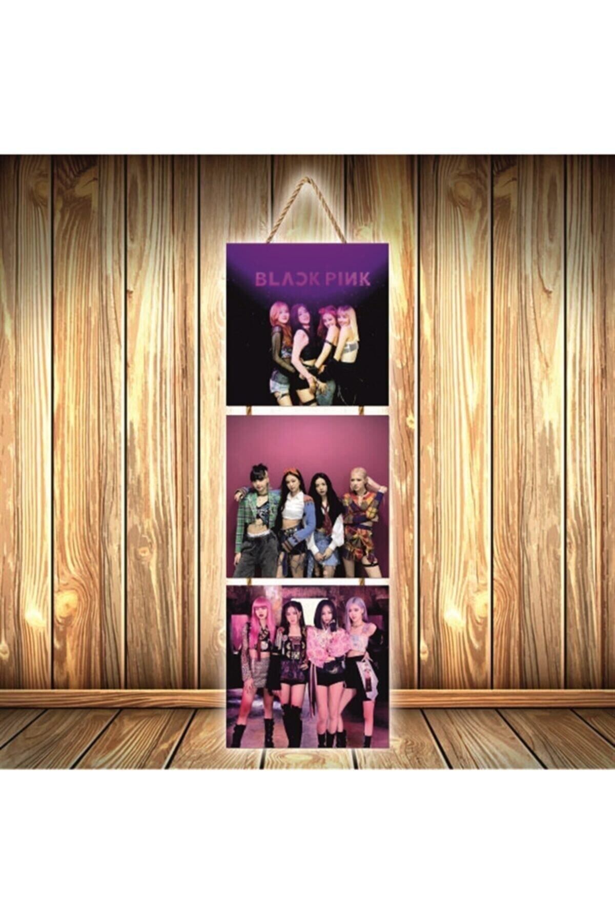 TAKIFİX Black Pink Tasarımlı Üçlü Retro Ahşap Poster Ü291