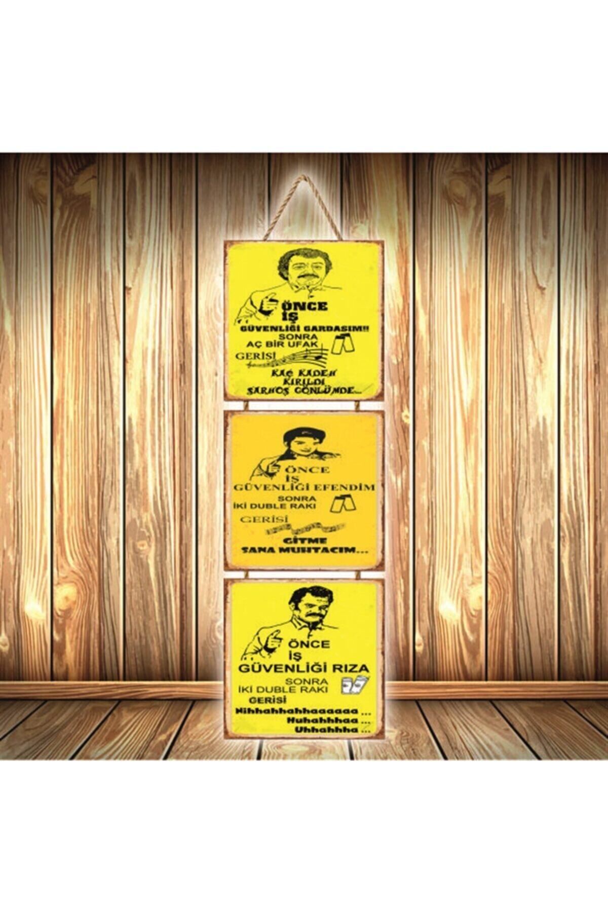 TAKIFİX Önce Iş Güvenliği Tasarımlı Üçlü Retro Ahşap Poster Ü466