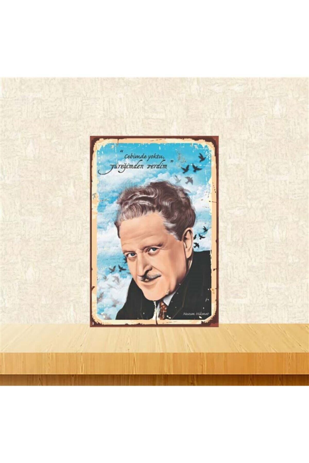 TAKIFİX Yüreğimden Verdim Nazım Hikmet Retro Ahşap Poster