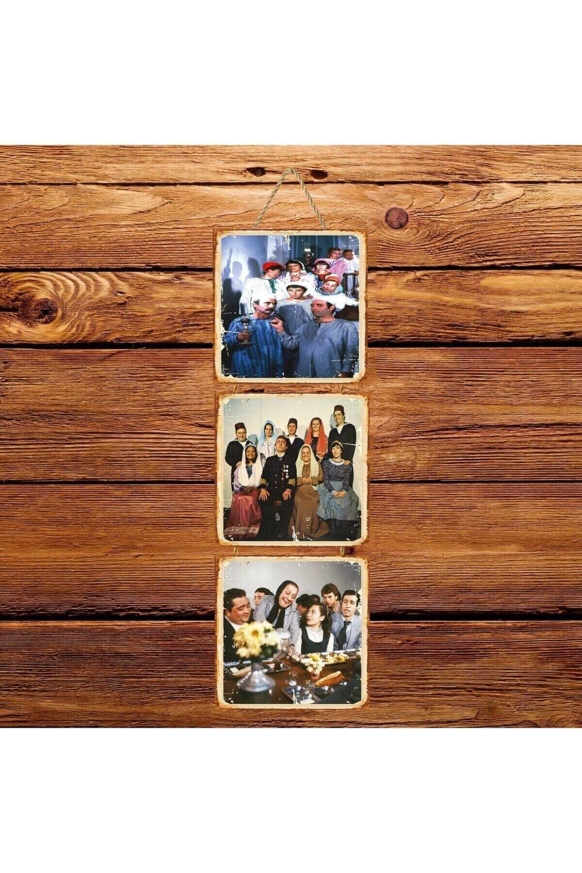 TAKIFİX Yeşilçamın Ustaları Üçlü Retro Ahşap Poster